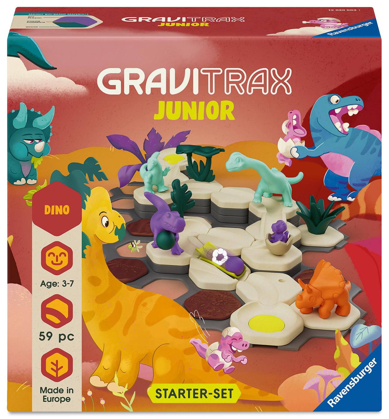 Ravensburger GraviTrax Junior Starter‑Set - Dino - 59‑Piece Marble Run Building Set - Preschool STEM Construction Toy - Interactive Learning for Kids Ages 3+