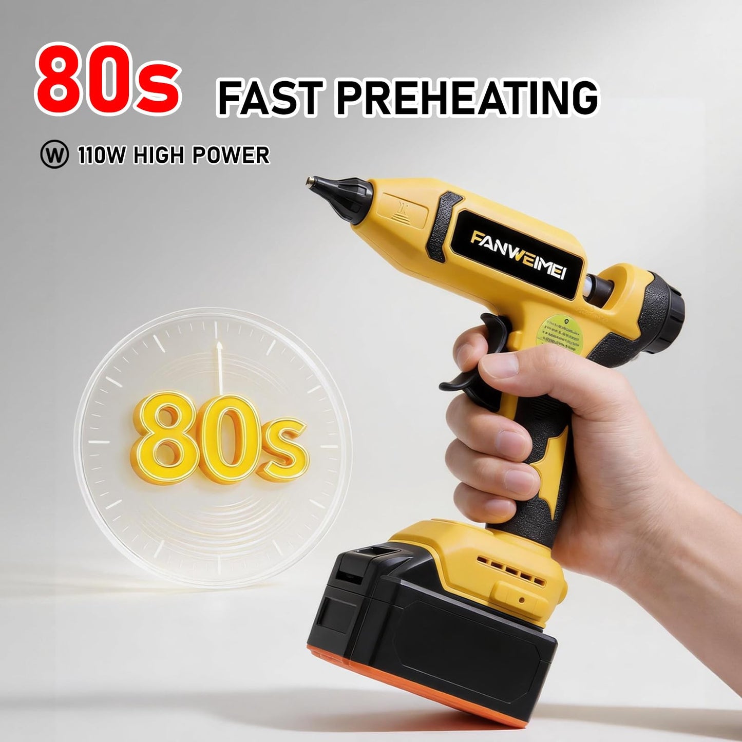 110W Cordless Hot Glue Gun Compatible with DeWalt 18V Battery, Upgraded Digital Adjustable Temp Heavy Duty Glue Gun with 20 Full-Size Sticks for DIY, Arts, Crafts & Home Repair (Battery Not Included)