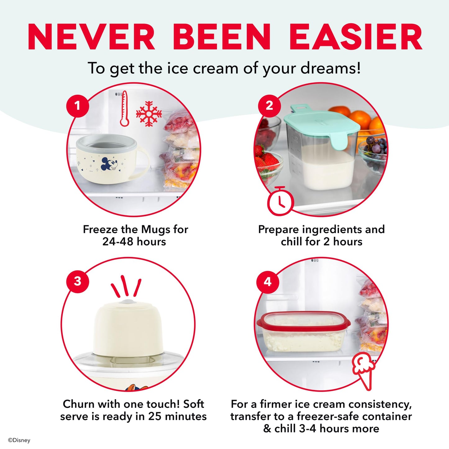 Disney Dash My Mug Ice Cream Maker Bundle - Mini Electric Ice Cream Maker - Creates Gelato, Sorbet & Frozen Yogurt - Easy to Clean & Use - 2 Mugs, Mickey & Minnie Design