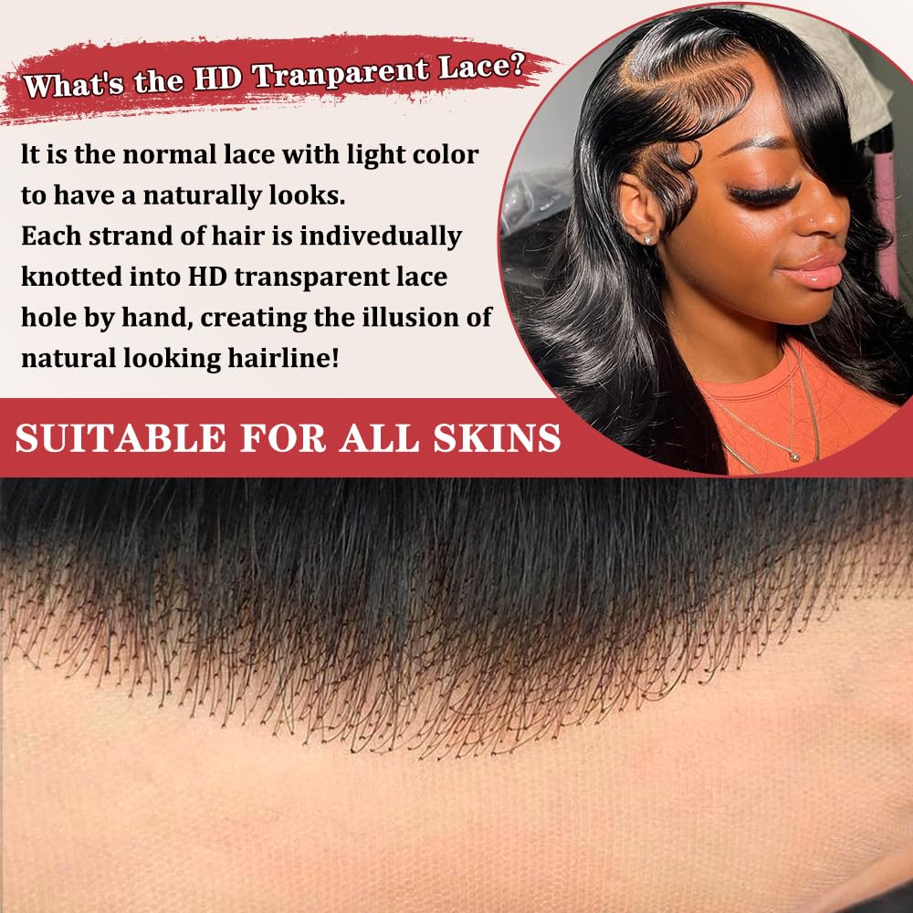 Devonia 14 Inch Bob Human Hair Wig 13x4 Body Wave Lace Front Wigs Human Hair Pre Plucked HD Frontal Lace Wig 180 Density Glueless Wigs for Women Bob Wigs Natural Black Color