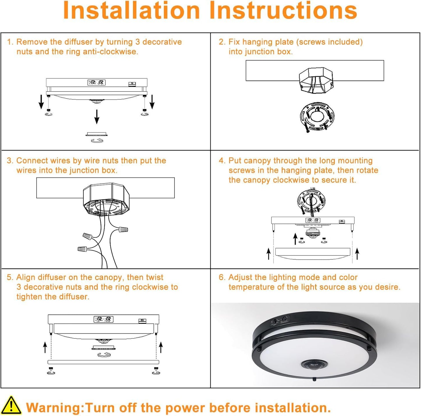Slypadan Outdoor Motion Sensor Flush Mount LED Light, 12" Dusk to Dawn Porch Modern Black Exterior Light, Ceiling Light Fixture for Farmhouse Garage Entry