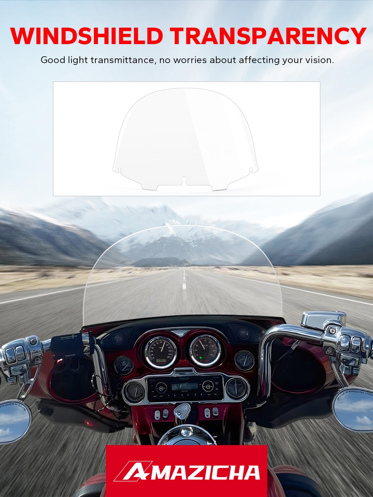 Amazicha Clear 13" Windshield Round Windscreen Wind Splitter Wind Deflector Compatible for 1996-2013 Harley Davidson Touring Electra Glide Ultra Classic Street Glide Ultra limited Tri Glide FLHT FLHX
