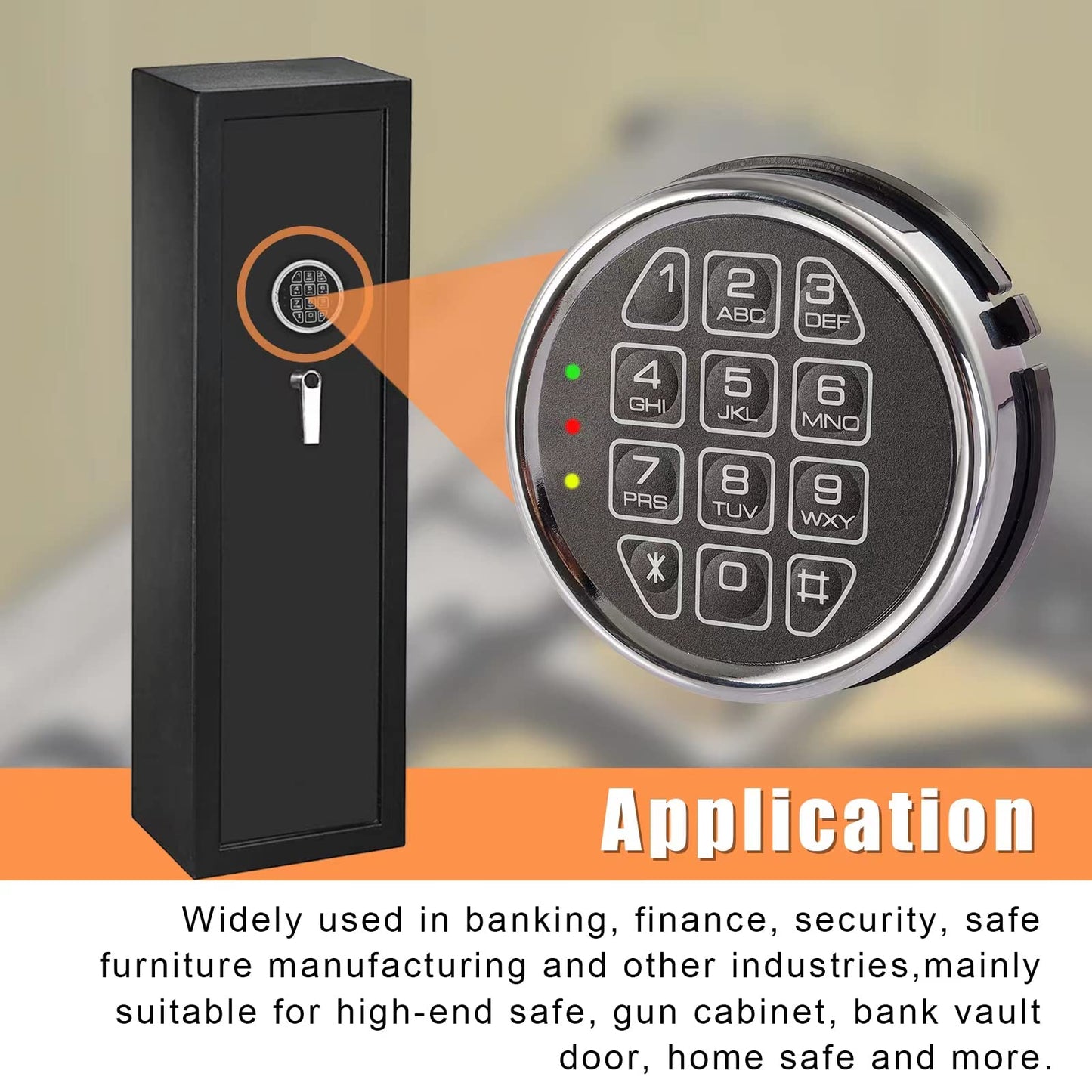 HOMEYUER Electronic Gun Safe Lock Replacement – Digital Keypad with Solenoid Lock Mechanism, Chrome/Black Finish, 14-Pin Design, Circuit Board, Reset Cable, and 2 Override Keys – DIY Installation