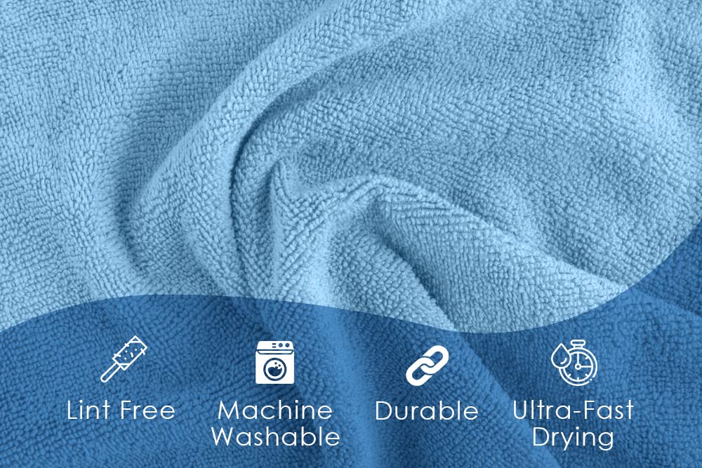 Avalon Towels Microfiber Cleaning Cloths (Value Pack of 36) Size 16" x 16", Highly Absorbent Cleaning Rags, Lint Free Cleaning Towels, Reusable and Washable, Microfiber Towels for Cars (Blue)