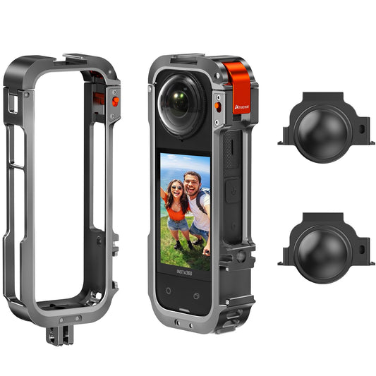 Amazear Metal Protective Case for Insta360 X4 Accessories, Upgraded Insta 360 X4 Multifunction Utility Frame Quick-Release Stronger Construction Aluminum Cage with Silicone Lens Guard Cap