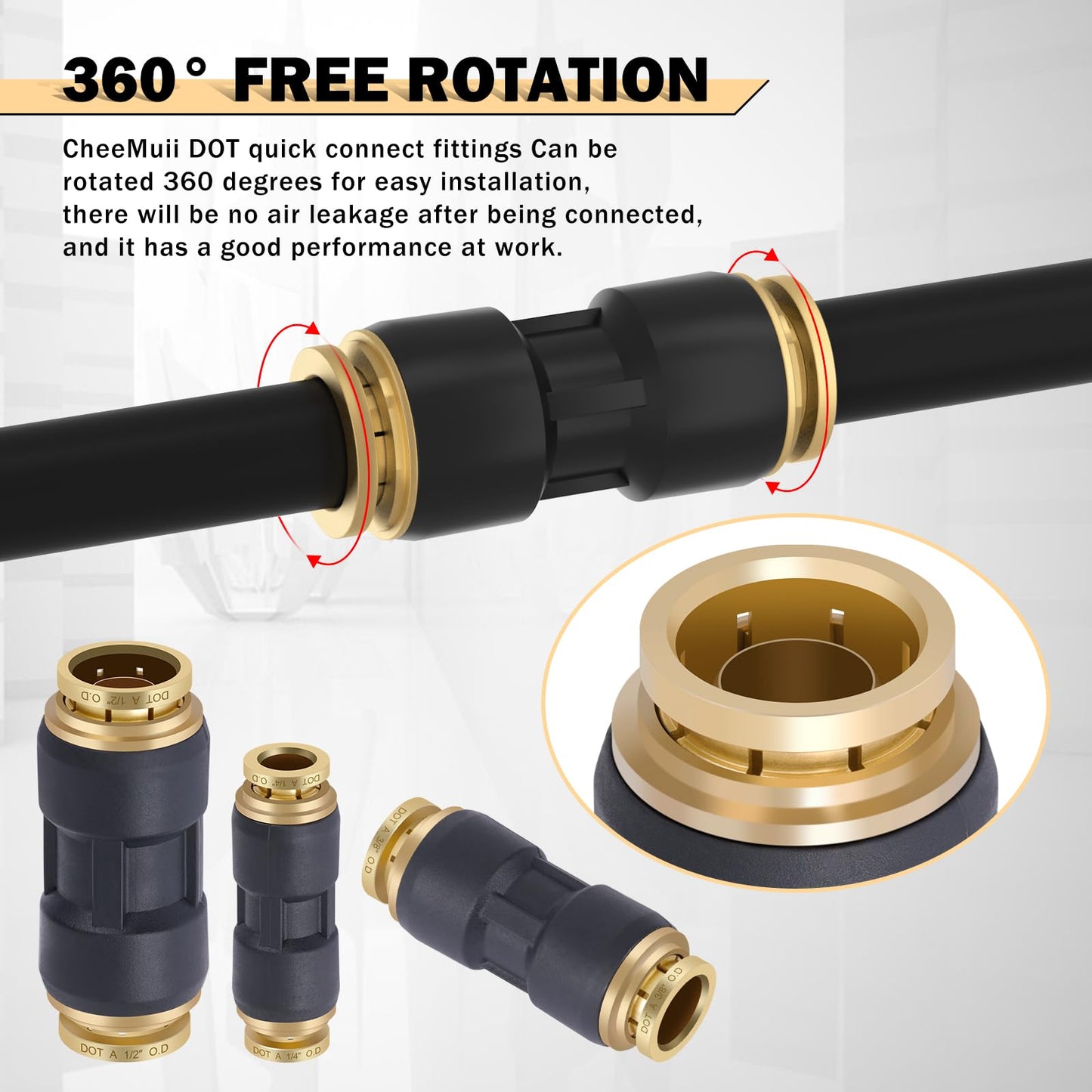 CheeMuii 30 PCS DOT Air Line Fittings 1/4" 3/8" 1/2" DOT Push Lock Air Fittings Brass and Plastic Straight Unions Quick Connect Air Hose Fittings Repair Kit