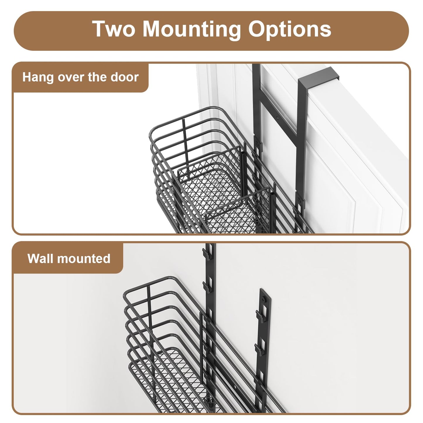Yuyetuyo 5-Tier Over The Door Bathroom Organizer - Hair Dryer Holder - Hair Tool Organizer Adjustable Height, DIY Bathroom Storage Shelf Wall Mounted for Flat/Curling Irons, Straighteners, Skincare