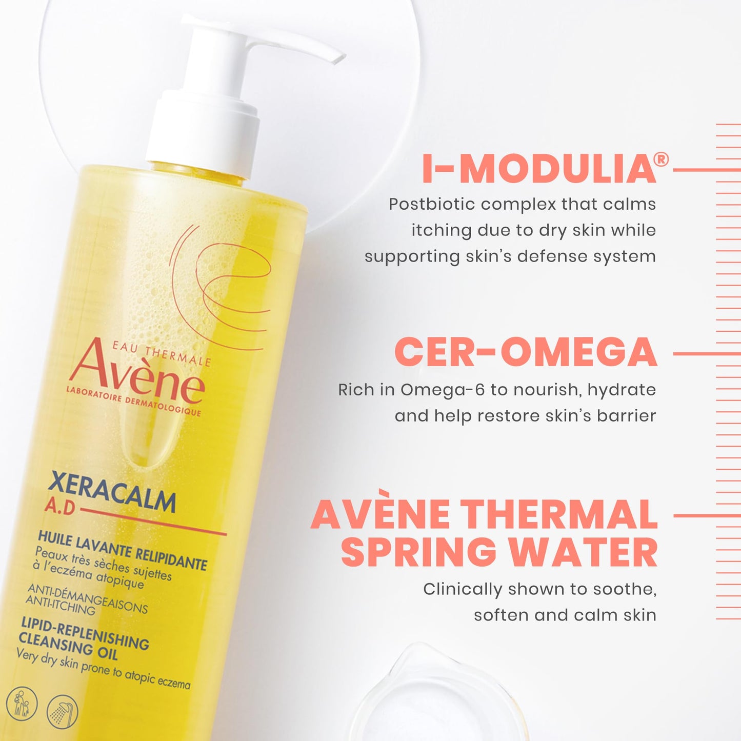 Avene XeraCalm A.D Lipid-Replenishing Cleansing Oil, Atopic Dermatitis, Eczema-Prone, Fragrance-Free, Pump, 13.5 Oz