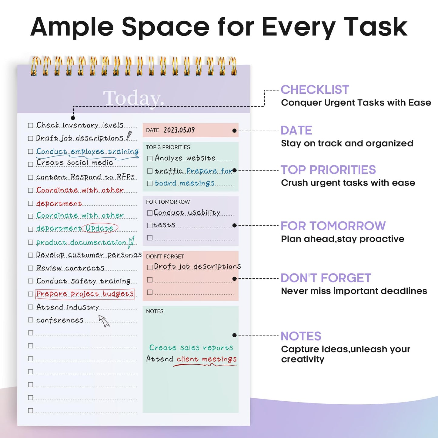 Taja 6 Pack of To Do List Notepad - To Do List Notebook for Work with 52 Sheets, 9.8" x 6.5", Undated Daily Planner Perfect for Daily Tasks and Goal Setting, Notepad Suitable for Office, Home & School - Violet Dream