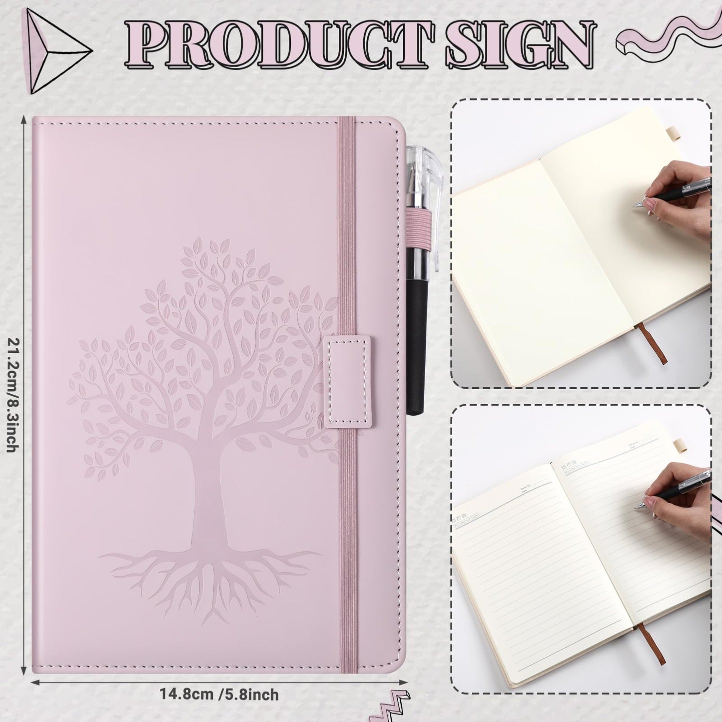 Estune 10 Pack Lined Journal Notebook A5 Tree of Life Hardcover Leather Journal with 10 Pen, College Ruled Notebook for Travel, Business, Work, Office, School Note Taking Diary(Soft Color)