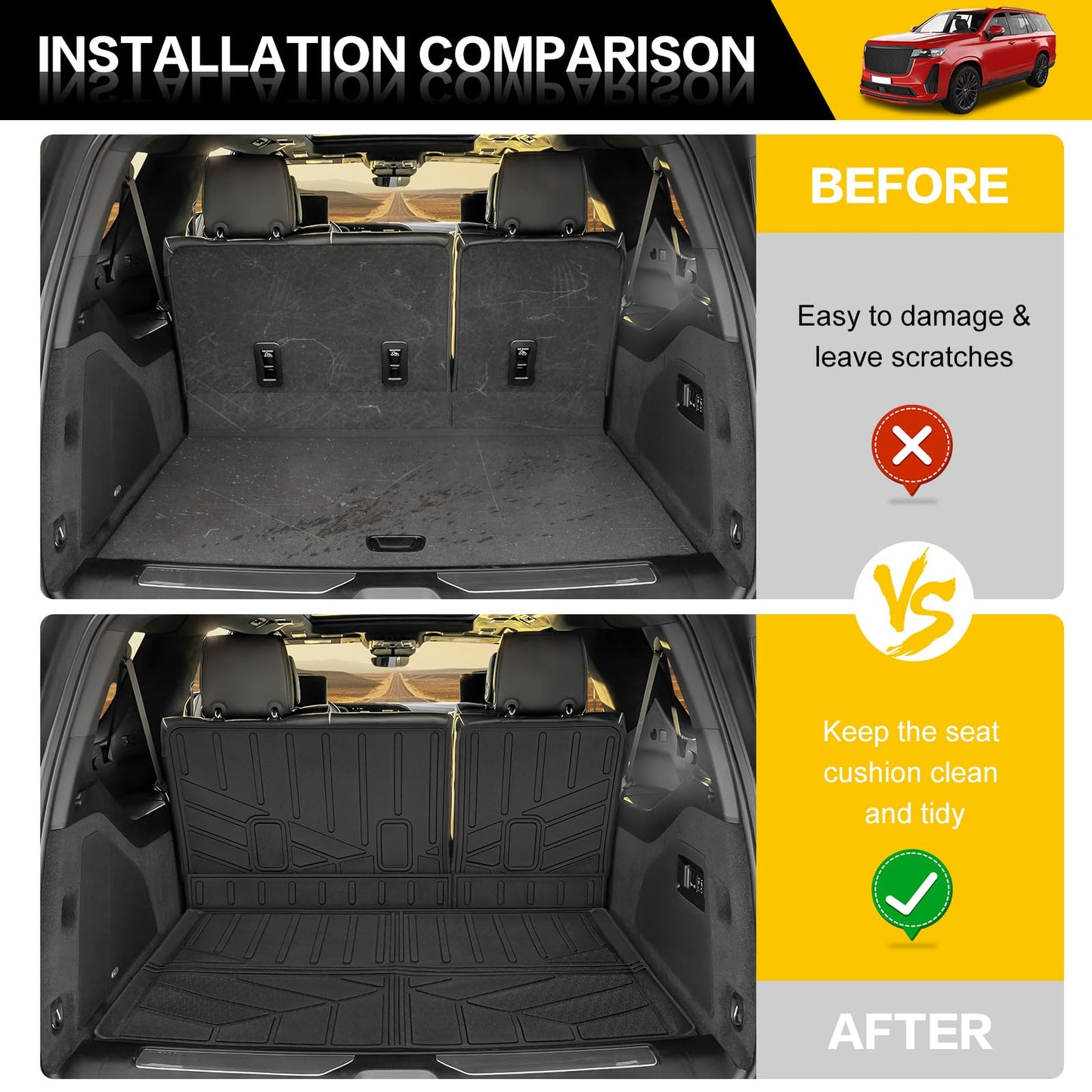 JTYZSM Trunk Mat & Backrest Mat for 2021-2024 Cadillac Escalade ESV Only, Cargo Mats All Weather Rear Seat Back Cargo Liners for 21-24 Escalade ESV 7 Passenger 3rd Row Seats Accessories(Only for ESV)