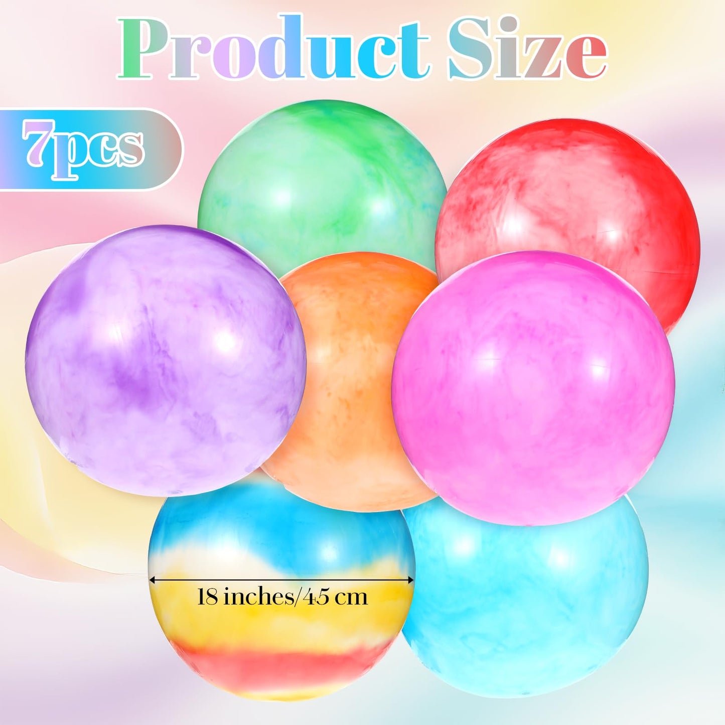 Qianyu 7PCS Inflatable Playground Balls 18 Inch Fun Rubber Beach Ball Bouncing Sensory Playballs Kickball Dodge Ball with Hand Air Pump for Play Beach Backyard Indoor Outdoor Party Favors