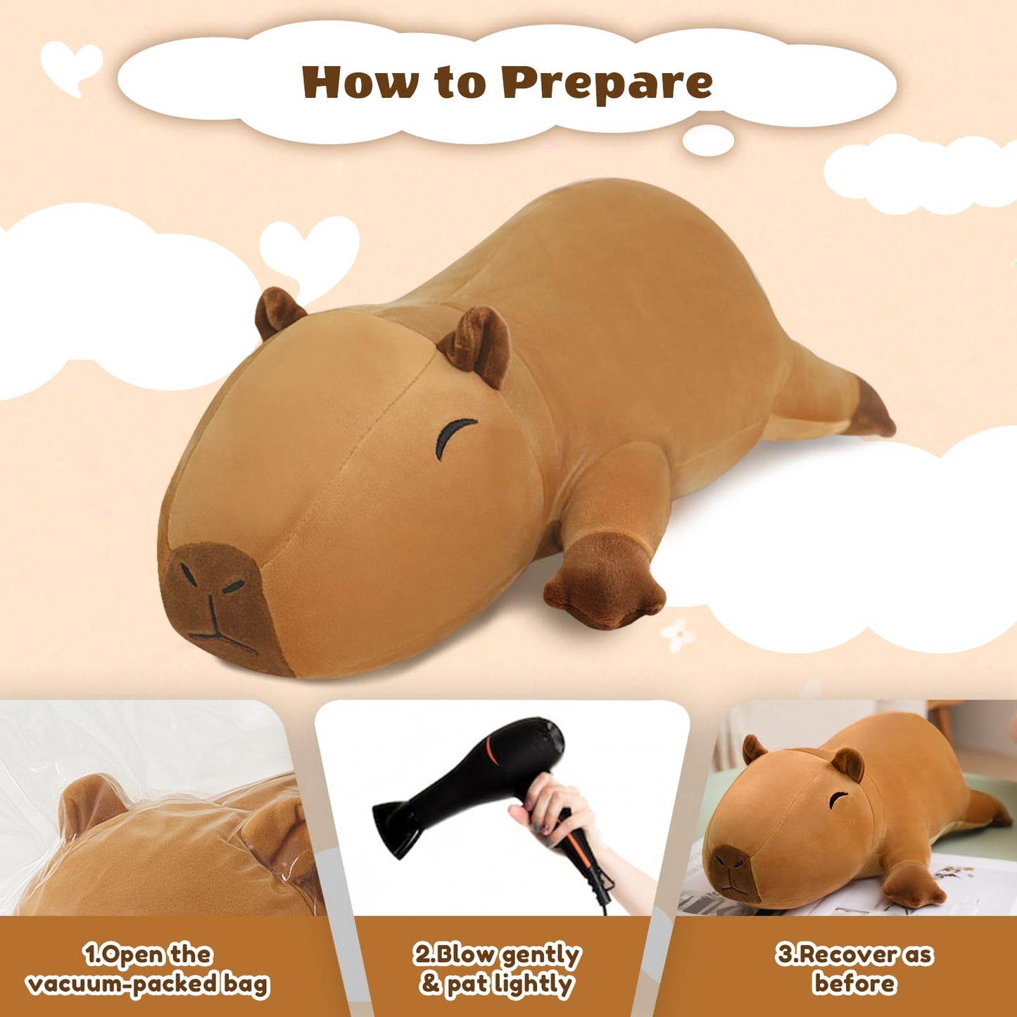 Finebee Weighted Capybara Stuffed Animals, Cute Weighted Capybara Plush, Soft Stuffed Weighted Plushie Pillow Gifts for Girls Boys(23.6" 3.1Lbs)