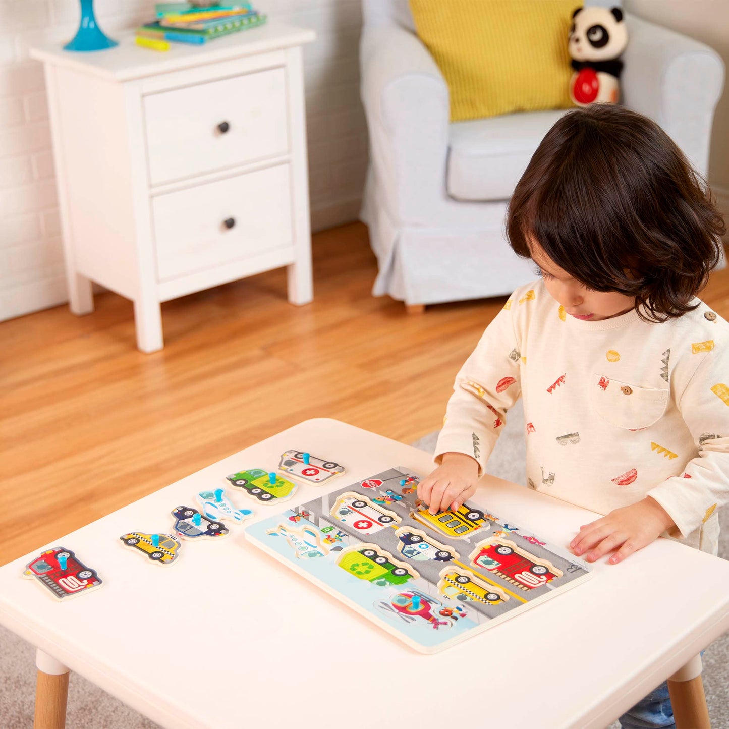B. toys – Peek & Explore Puzzle 4 – Pack – Wood Toys for Toddlers, Kids – 8 Pieces Each – Vehicles, Trucks, Animals, Barnyard – 2+ Years