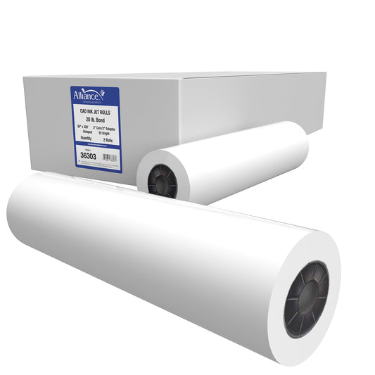 Alliance Wide Format Paper CAD Bond Rolls (20lb | 2 Rolls, 36 In x 300 Ft | 3" Core)