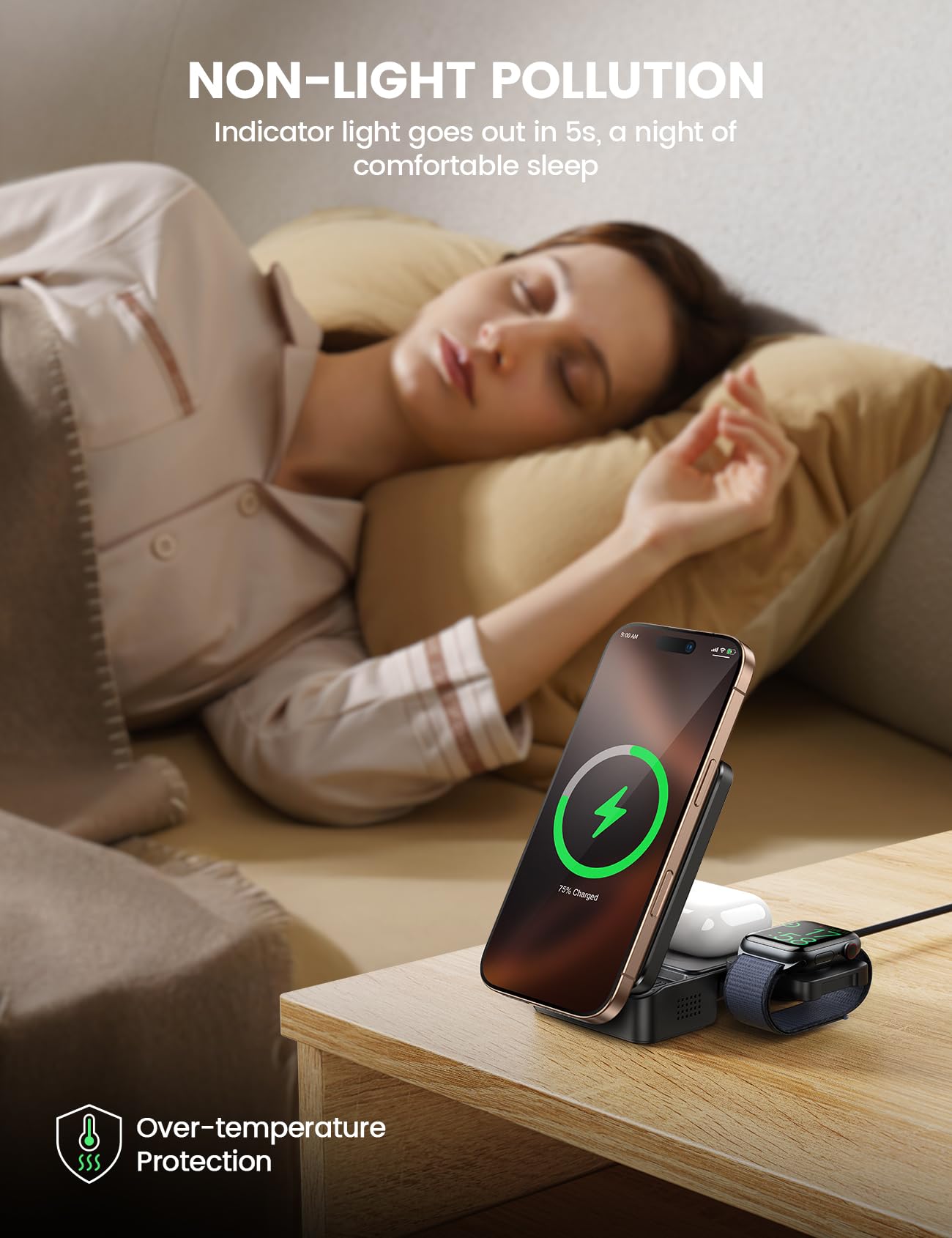 Lamicall 3 in 1 Charging Station for Apple - Foldable Wireless Charger Stand for MagSafe Portable, Travel Wireless Charger Station for Multiple Devices for iPhone 16, 15, 14, 13, Apple Watch, AirPods