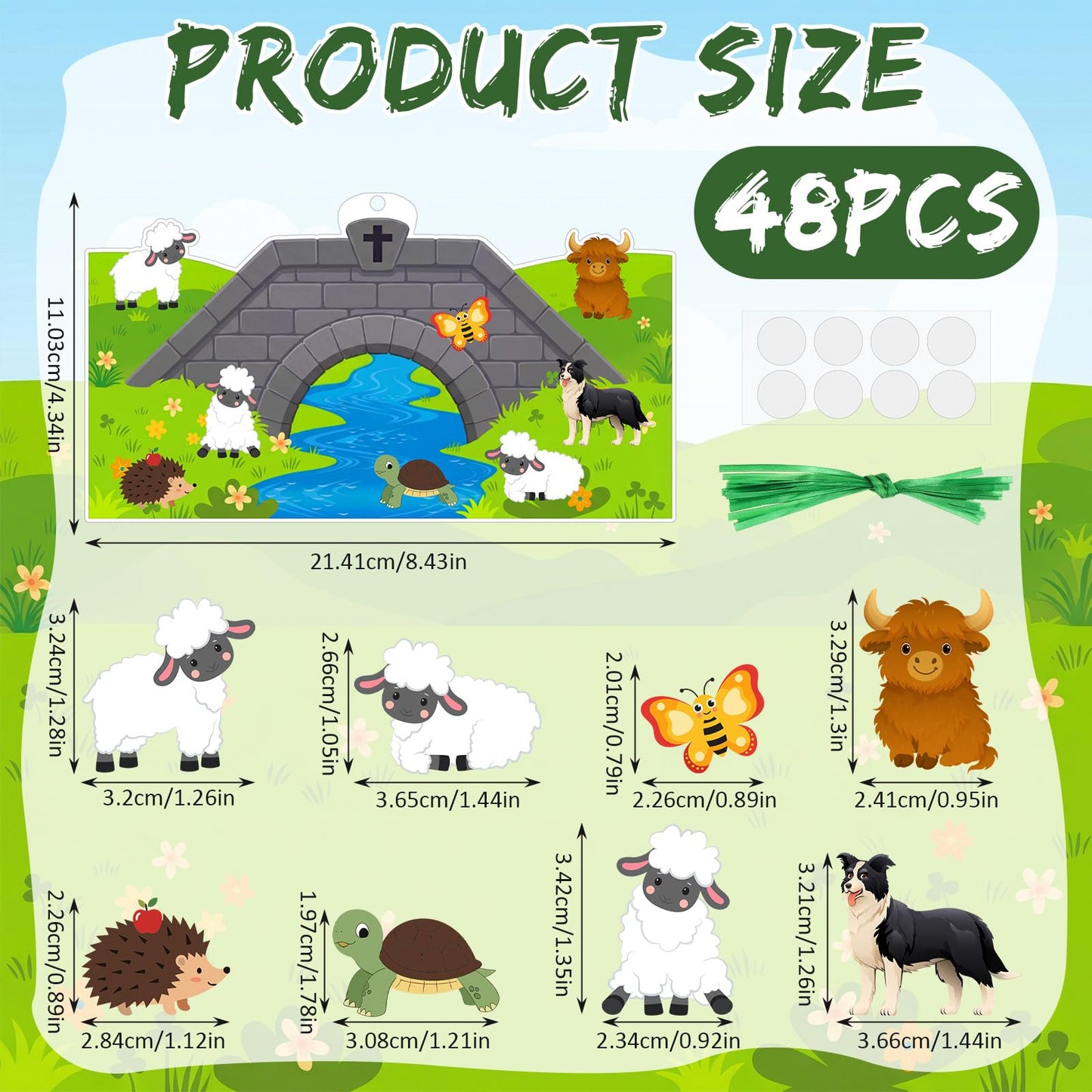 MotiMind 48 Pack 2026 Emerald Isle Craft Kits for Vbs 7.87 Inch Pastoral Countryside Hanging Decor with Animal Stickers Farm Theme Craft Set for Sunday School Church DIY Present Hanging Decoration