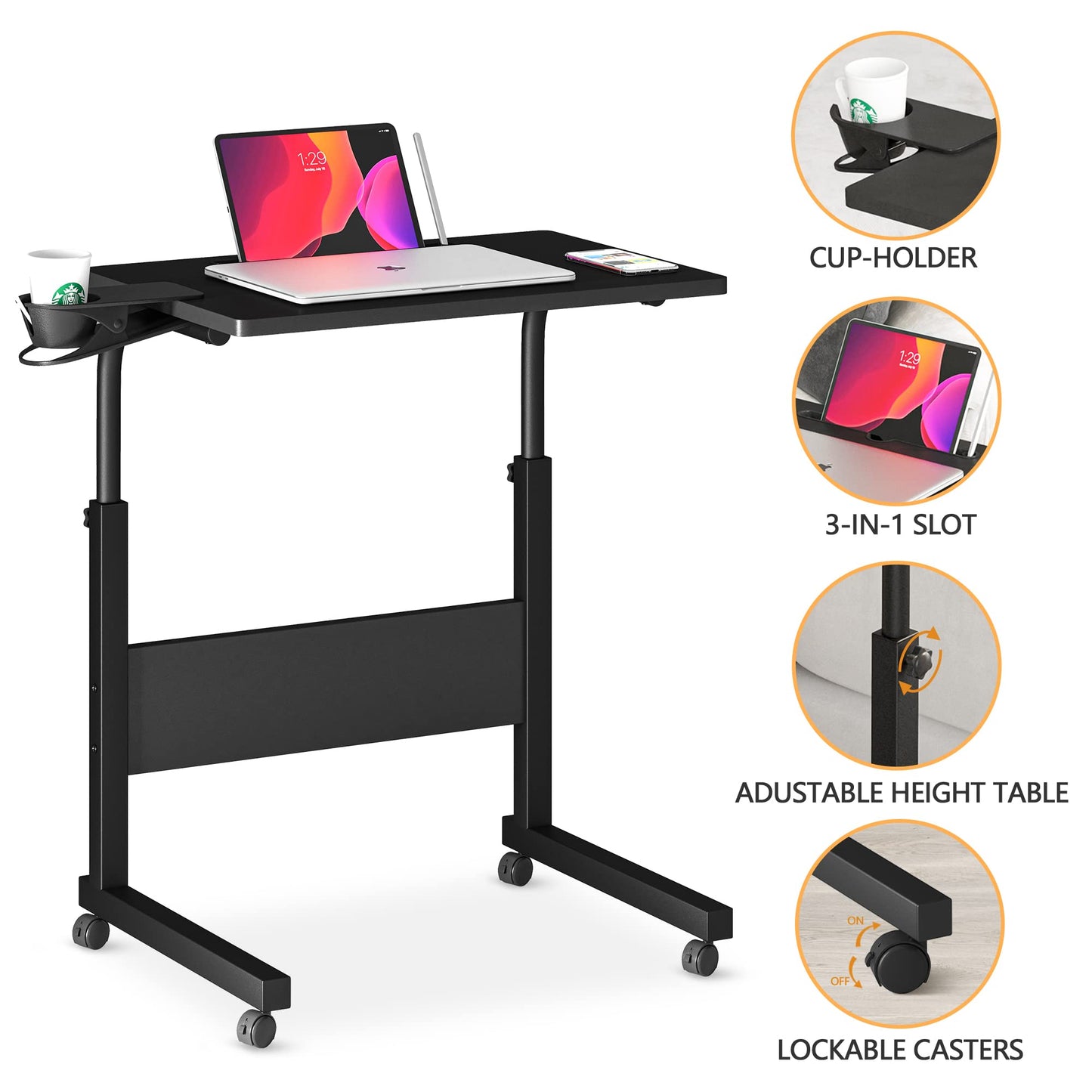 Klvied Small Standing Desk Adjustable Height, Portable Treadmill Desk, Mobile Table Ideal for Laptops and Tablets, Black