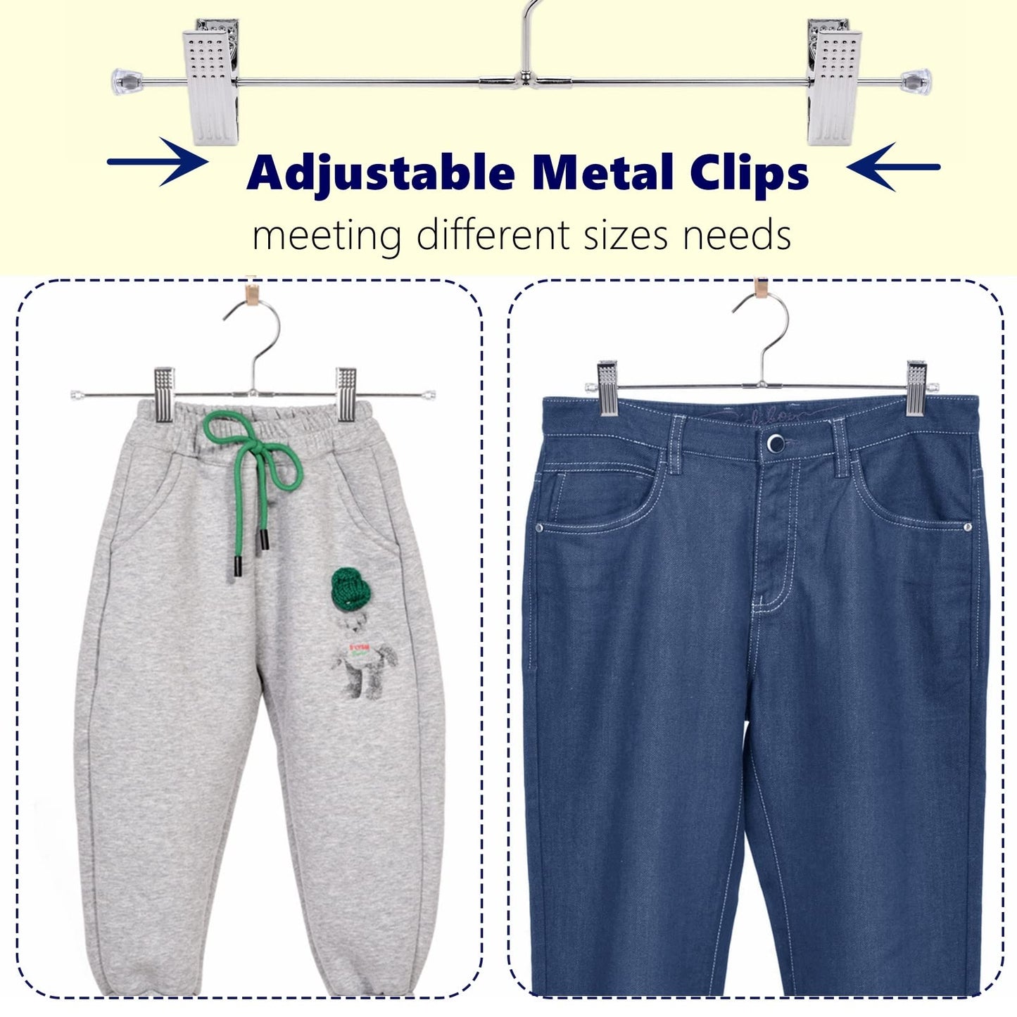 Amber Home 50 Pack Metal Pants Hangers with Clips, Heavy Duty Metal Skirt Hangers with 2-Adjustable Clips, Bottom Hangers for Shorts, Jeans, Trousers (50)