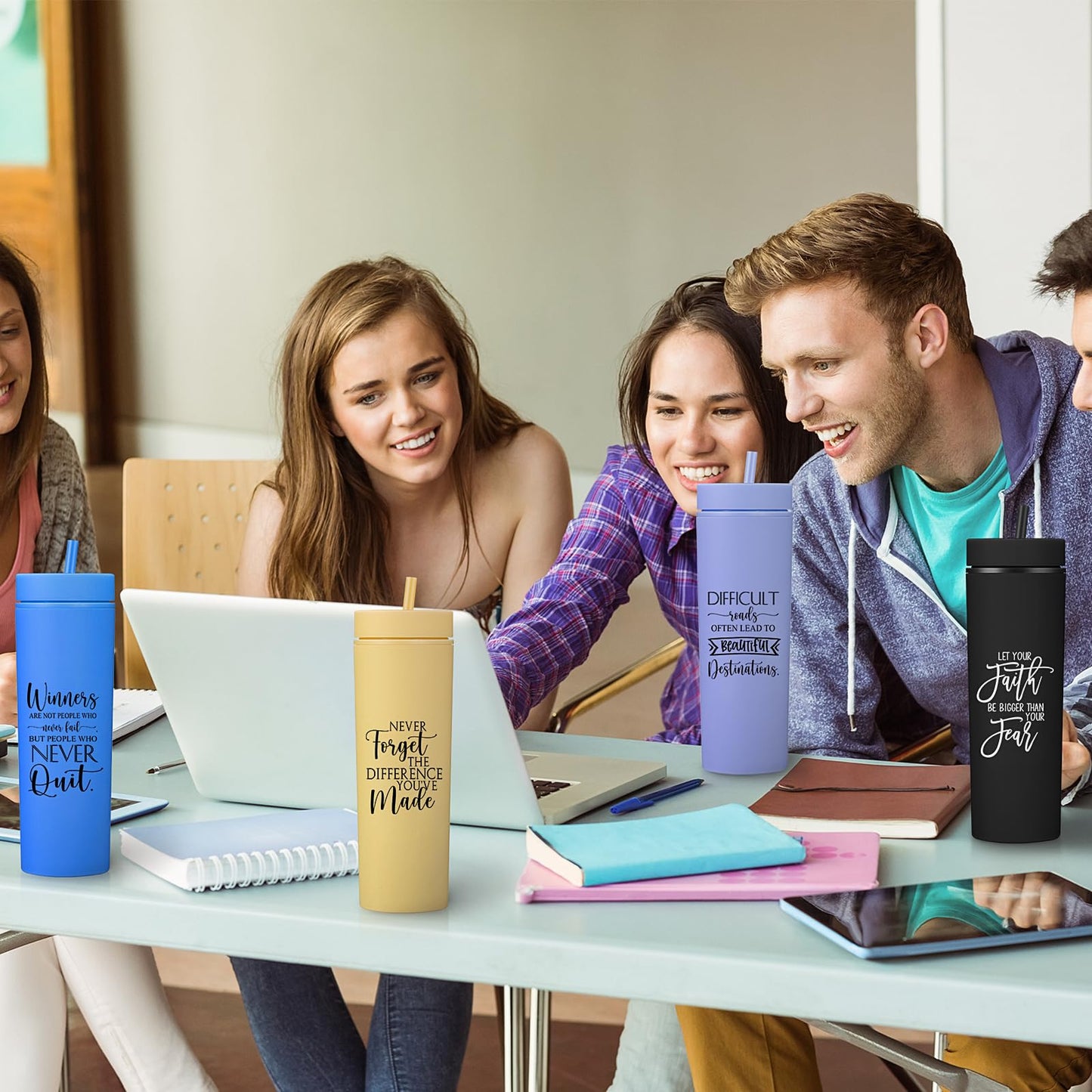 Tioncy 10 Pcs Employee Appreciation Gift Bulk Thank You Water Cup 16oz Matte Inspirational Skinny Tumbler with Lid and Straw for Team Housekeeping Gift Teacher Back to School Nurse(Charming)