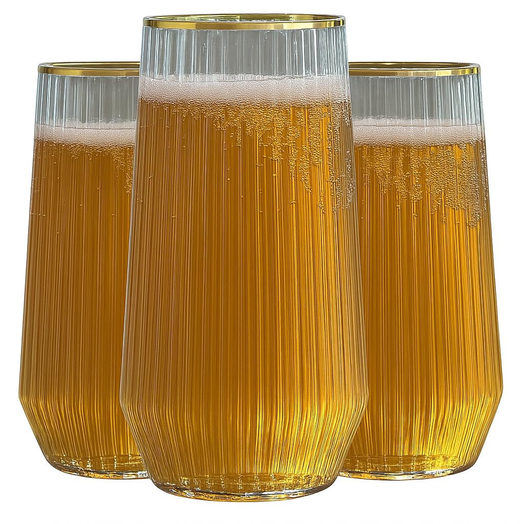 48 Pack Ribbed Ripple Stemless Toasting Glasses, Origami Durable 9 Oz BPA-Free Disposable Plastic Champagne Flutes for Weddings, Bars, Events, and Celebrations (Gold Rim)
