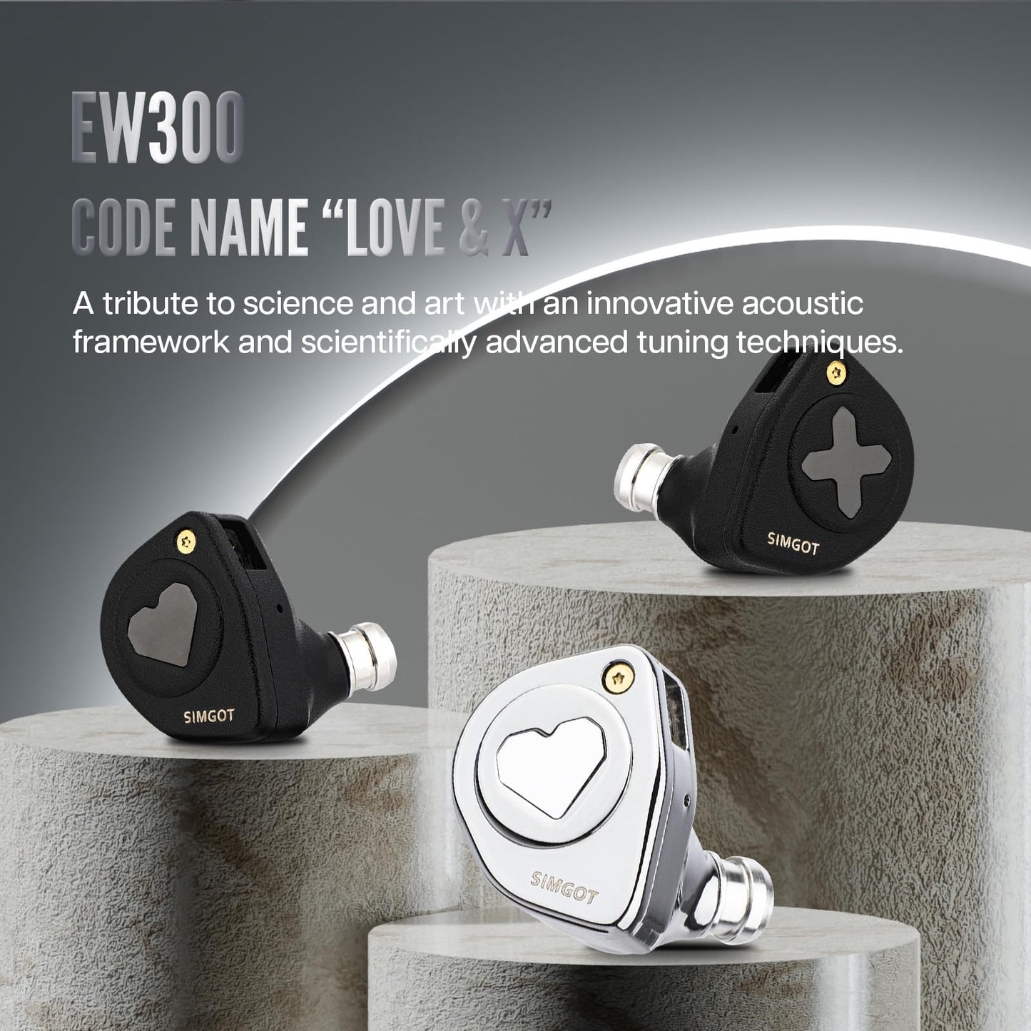 Linsoul SIMGOT EW300 1DD+1Planar+1PZT Hybrid Driver in Ear Monitor, Wired Earbuds IEM, Gaming Earbuds with Detachable Nozzles, Silver-Plated OFC IEM Cable for Audiophile Musician (Standard Edition)