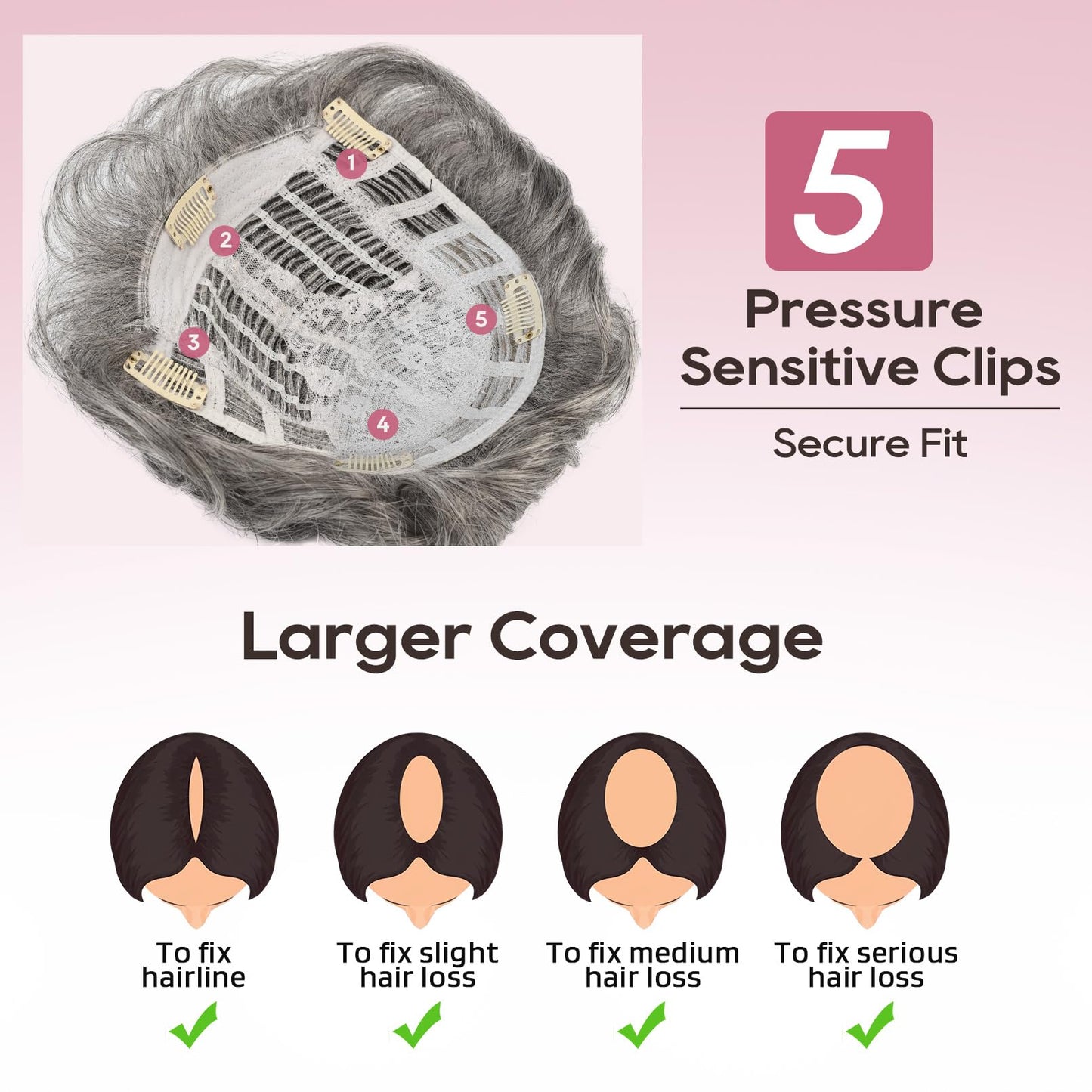 REECHO Hair Topper, Short Wiglet Hair Topper for Women with Thinning Hair Large Coverage Synthetic Top Crown Hair Piece for Women - Grey