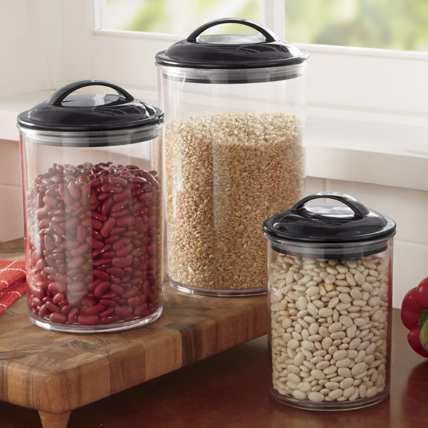 Food Storage Containers, BPA Free Airtight Canisters for Cereal, Pasta, Sugar, Coffee, Flour, Cookies, Loose Tea, for Kitchen Organization, Set of 3 by Reston Lloyd, Fresh Lemons