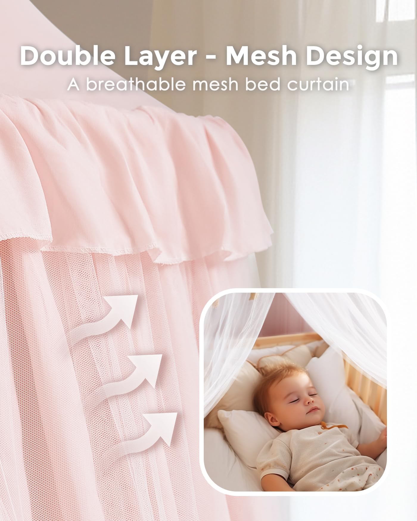 little dove Large Bed Canopy with Star Lights, Double Layer Canopy for Bed, Princess Play Tent for Girls Room, Breathable Bed Curtain for Children Reading Nook, Machine Washable, 40''x 106'', Pink