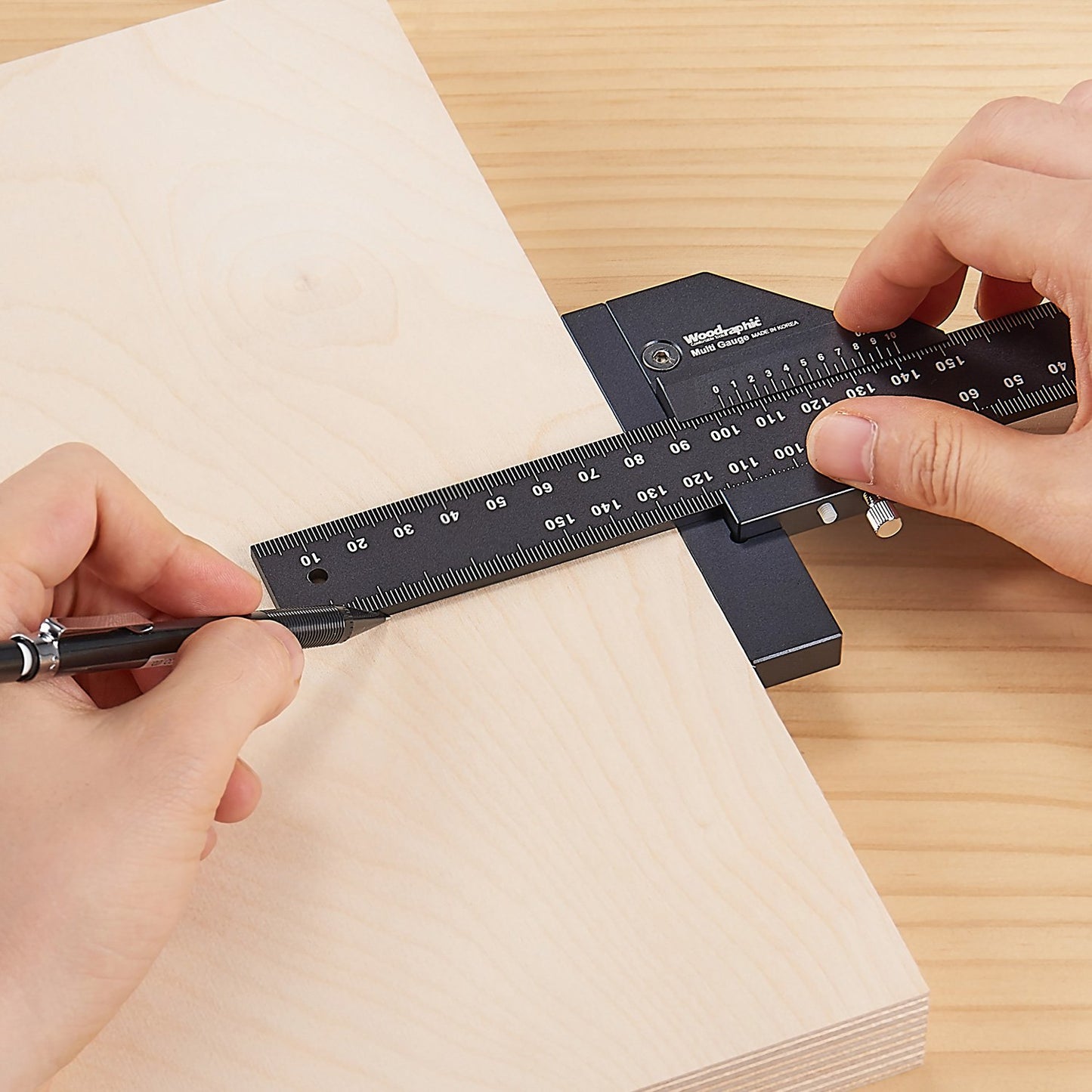 Woodraphic Scriber Gauge – Precision Marking Tool, Measuring Ruler, Layout Square, Thickness Gauge, CNC Aluminum Woodworking Tool for Joinery, Framing, Cabinet, DIY Projects (Old, 14 Inch)