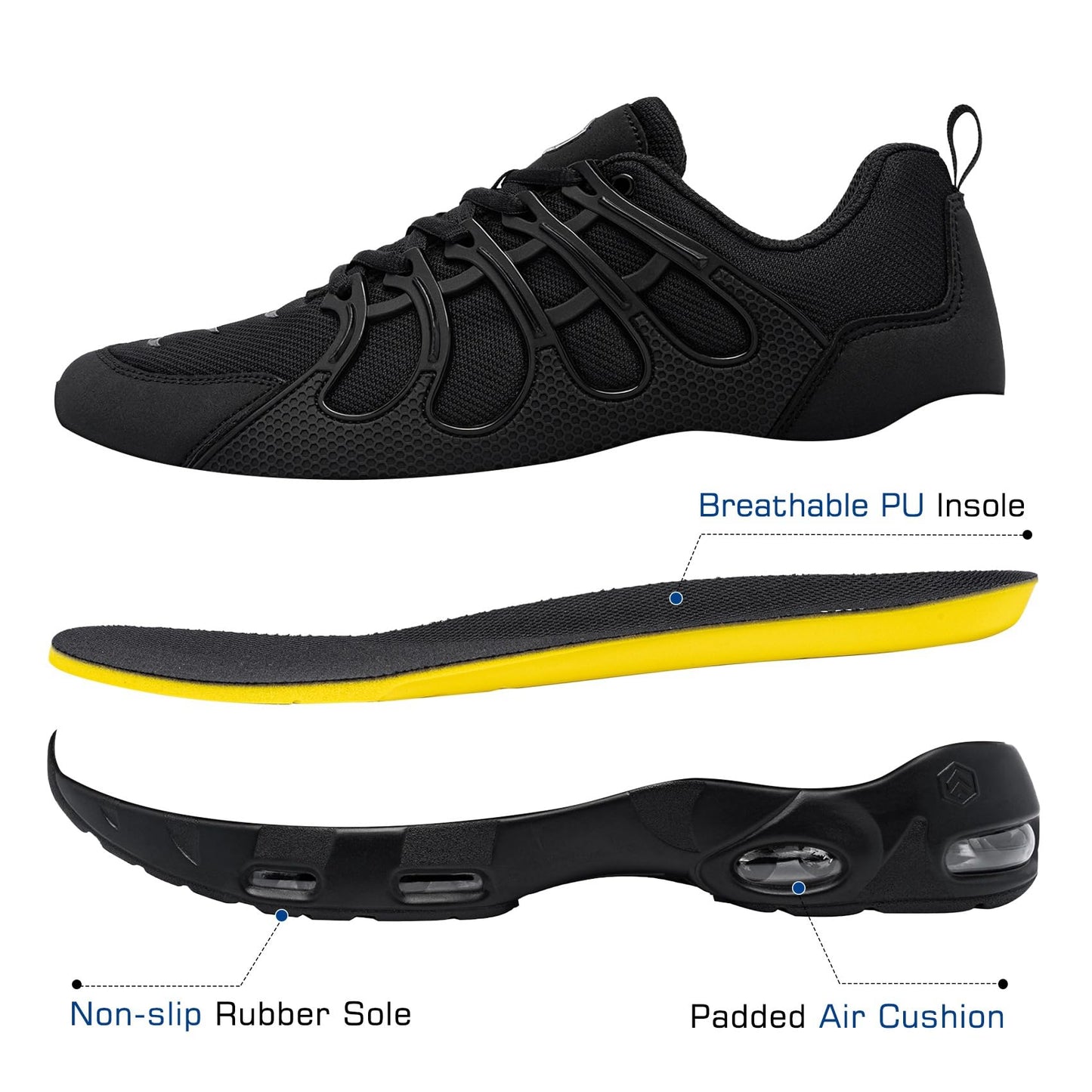 LARNMERN Waterproof Slip Resistant Work Shoes for Men Sneakers Working Chef Kitchen Restaurant Mens Slip Resistant Working Footwear Casual Air Cushion, Black 7.5