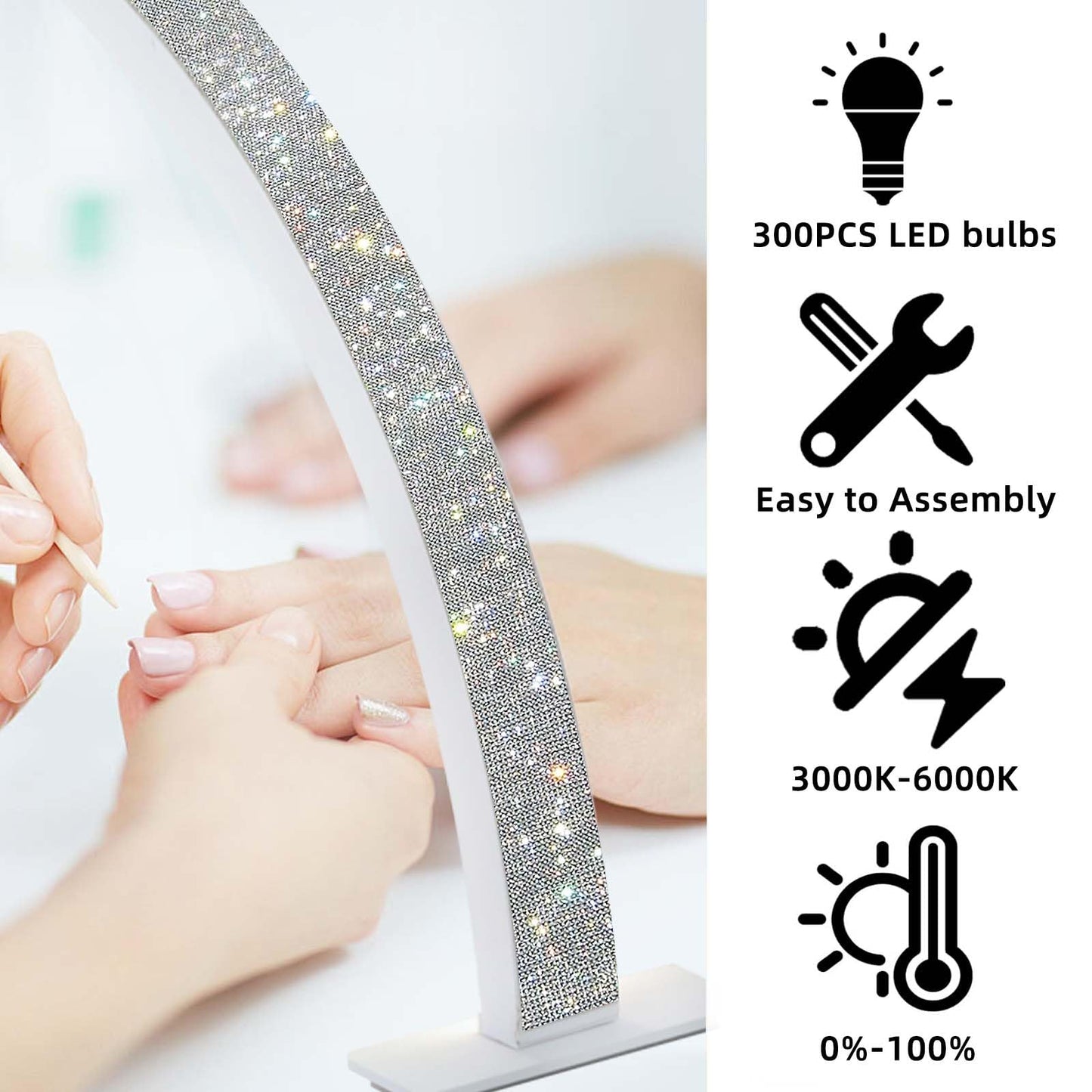 Yzzseven Large Half Moon Light for Nail Desk, 28.7" Professional 34W Led Moon Lamp Nail Tech, Nail Salon Desk Lamp 3 Mode Lighting for Manicure Technician (White)