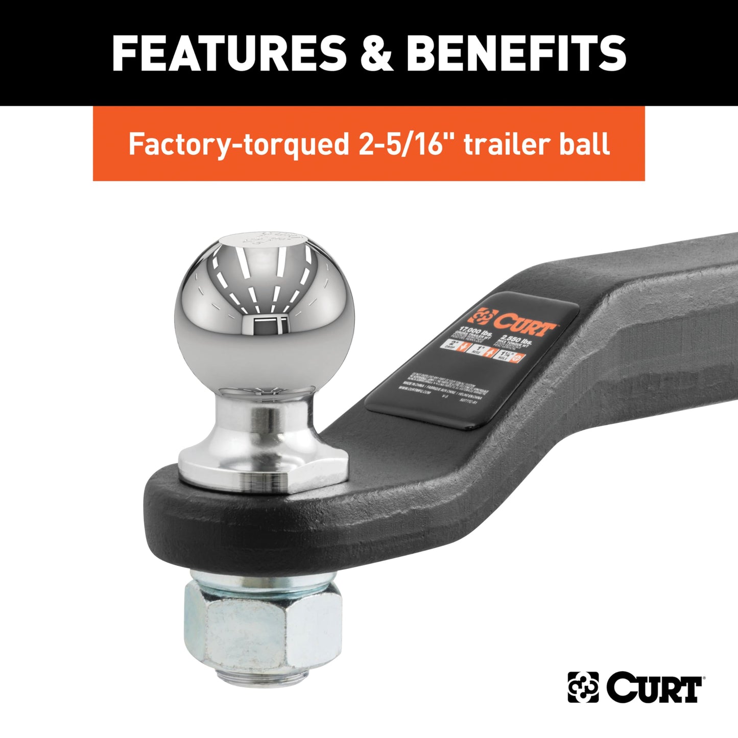 CURT 45331 Trailer Hitch Mount with 2-5/16-Inch Ball, Fits 2-Inch Receiver, 15,000 lbs, 2-In Drop