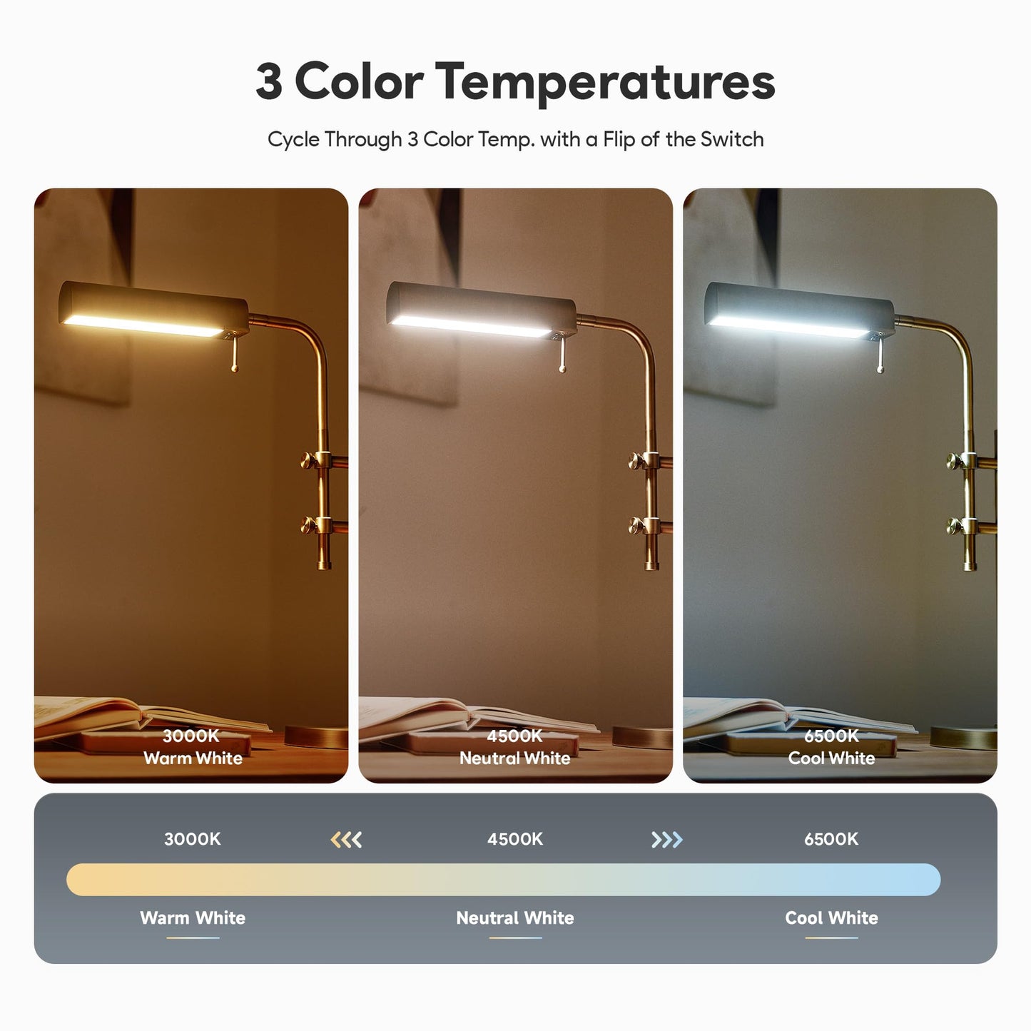 VONLUCE Rustic Desk Lamp, Adjustable Industrial Style Metal Table Lamp, 3 Color Temperatures LED Reading Lamp for Living Room Bedroom Office, Antique Gold