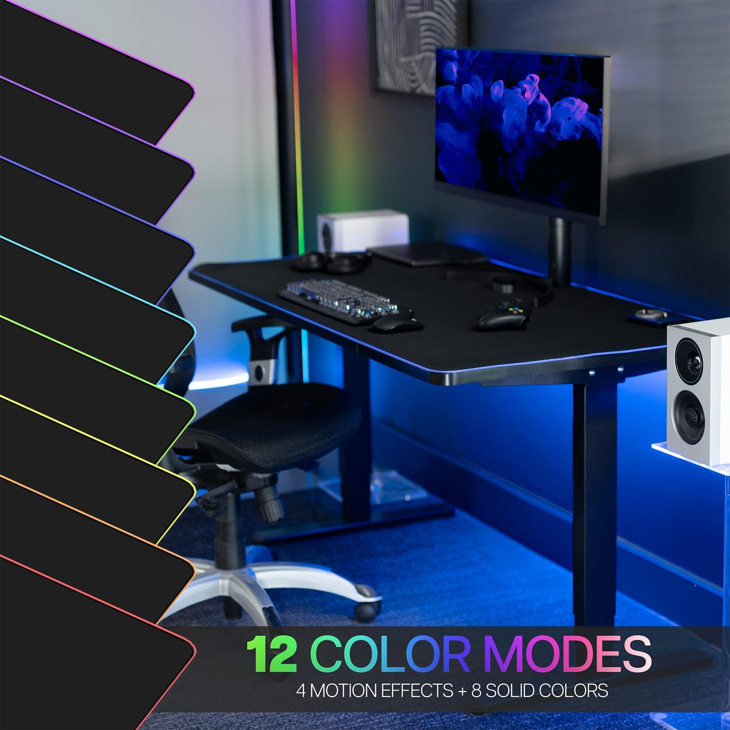 VIVO Large 60 x 30 inch Full Size Desk Pad with RGB Lighting for Office Ambience and Immersive Gaming, Oversized Mouse Pad Table Top Cover, 12 Color Modes, Non-Slip Base, Black, DESK-PAD60-30