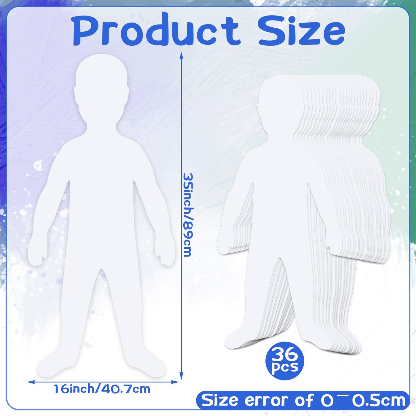Motipuns 36 Pccs White People Shapes Cutouts 35 x 16 Inch Blank People Cutouts Big Shapes DIY Crafts for Art Party Decor, Family Handicrafts, Collective Creative Activity