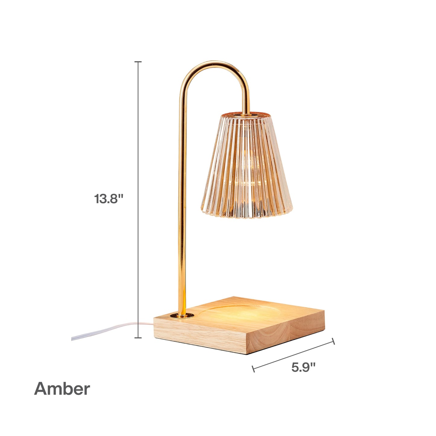 Mikasa Electric Candle Warmer with Amber Glass Shade - 13.8 Inch Lamp Warmer with Wooden Base, 50 Watt Halogen Bulb Included, Dimmer Switch, Safe Flameless Fragrance for Home Décor
