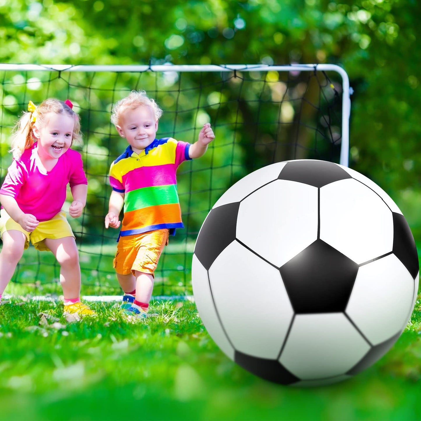 Lewtemi 2 Pcs 40 Inch Giant Inflatable Soccer Ball Large Huge Beach Balloons Football Sport Birthday Party Decoration Favor St. Patrick Kid Gift Pool Toys for Outdoor Activity Games(Black)