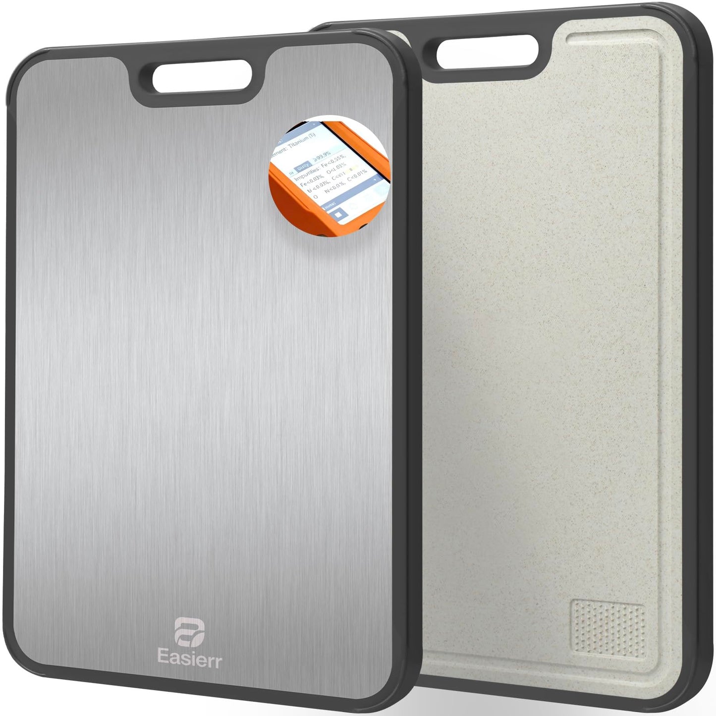 Easierr Extra Large Titanium Cutting Board for Kitchen with Juice Groove, Non Toxic 2-in-1 Cutting Boards for Chopping, Serving, Bread, Meat, Veggies, Pure Titanium and Wheat Straw PP, 17 x 12 inch
