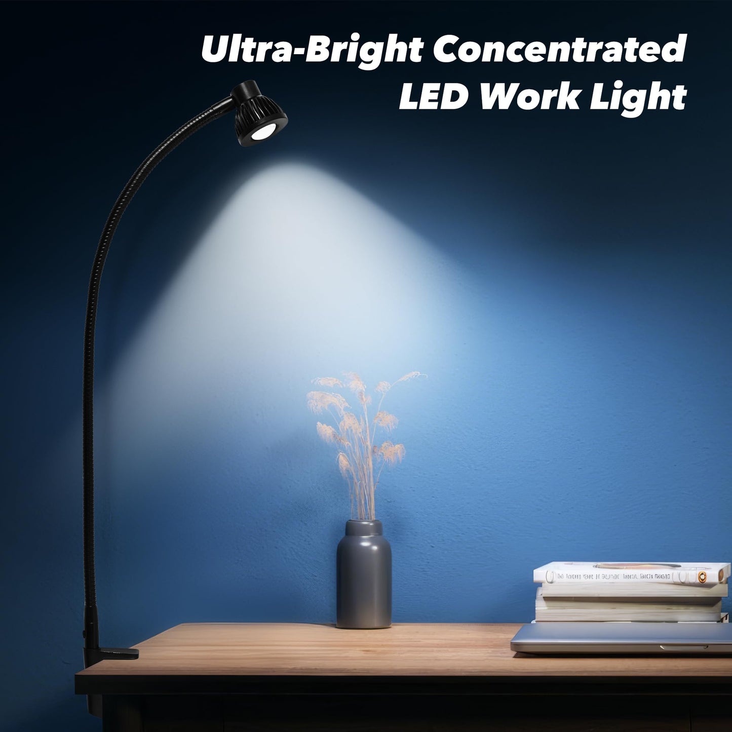Hersi 5w 30‘’Long Swing Arm 110v/220v Desk Lamp Metal Architect LED Task Light with Clamp, Adjustable Folding Twin-Arm Clip-on Table Lamp,Black