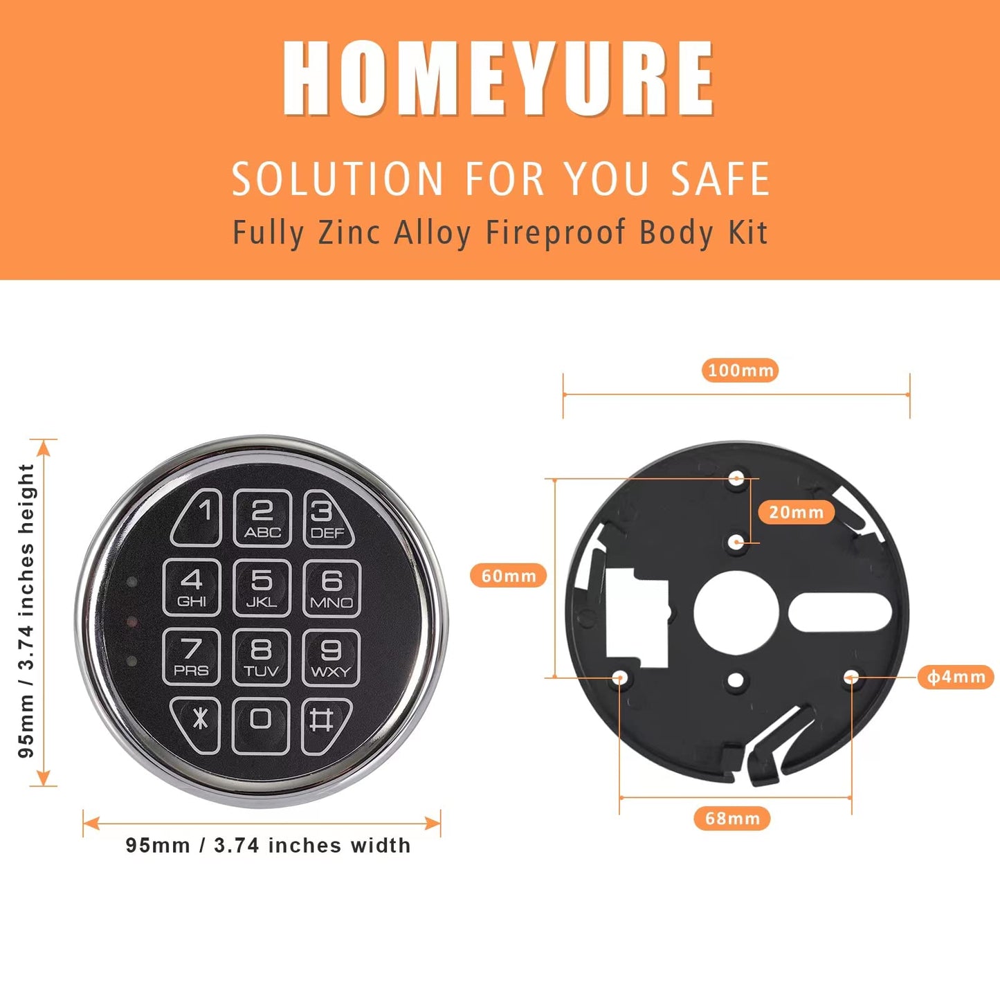 HOMEYUER Electronic Gun Safe Lock Replacement – Digital Keypad with Solenoid Lock Mechanism, Chrome/Black Finish, 14-Pin Design, Circuit Board, Reset Cable, and 2 Override Keys – DIY Installation