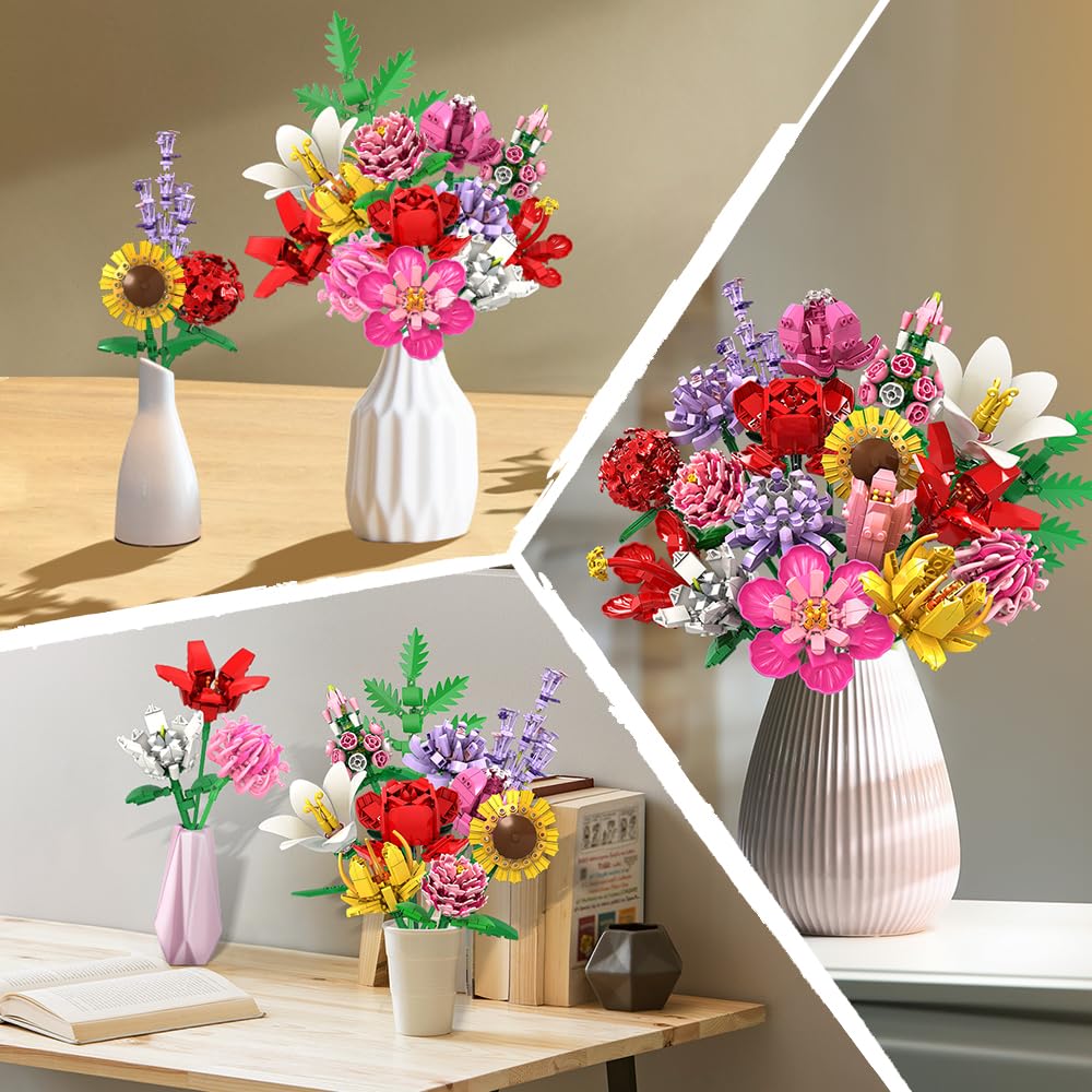 HOGOKIDS Flowers Bouquet Building Set - 1413PCS Bouquet Botanical Collection Building Blocks Toy, 18 Flowers Home Plant Decor, Christmas Birthday Gift for Adults Kids Girls Ages 8+