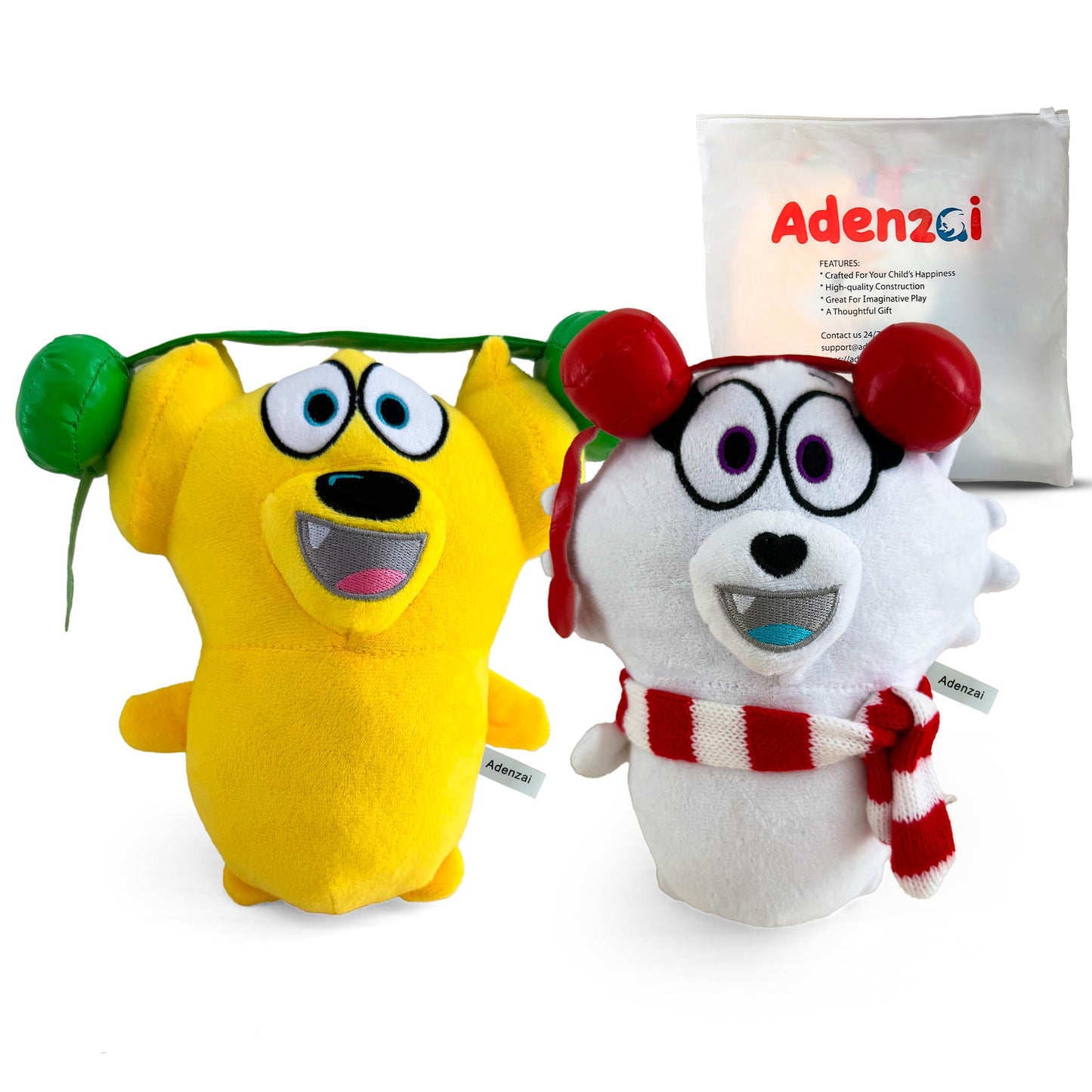 Adenzai Tyler and Snowi Snuggle Bundle Plush Set – Soft Stuffed Animal Plushies, Tyler and Snowi Plush Toy, Cute Cuddly Character Plush Gift Set for Kids and Fans