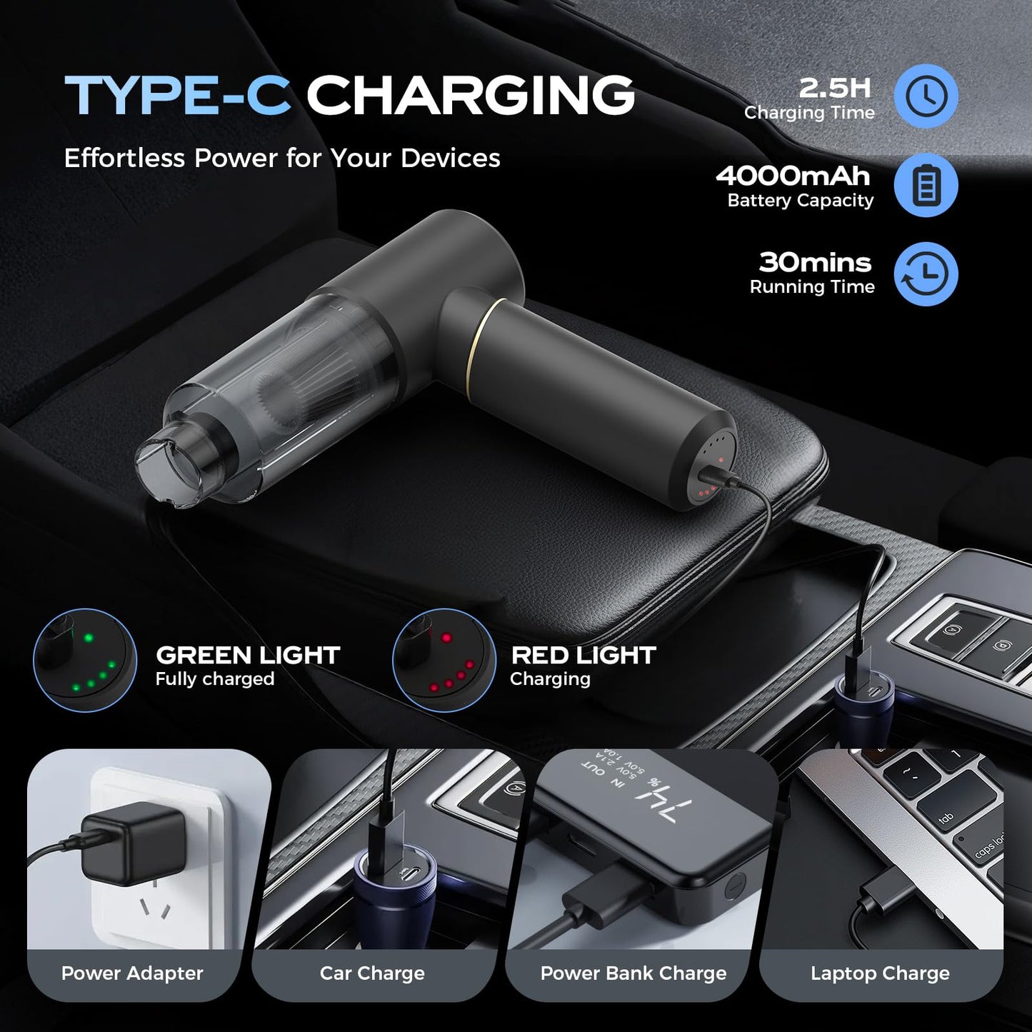 BSRCO Handheld Vacuum Cordless Rechargeable – 12Kpa Strong Suction
