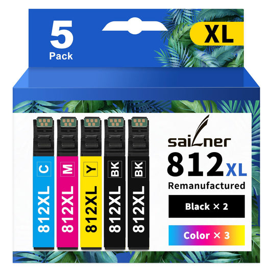 812XL Ink Cartridges Combo Pack (5 Pack) with Lastest Chip Remanufactured Replacement for Epson 812 812XL T812XL Ink Cartridges Work with Epson Workforce Pro WF-7840 WF-7820 WF-7310 EC-C7000 Printers