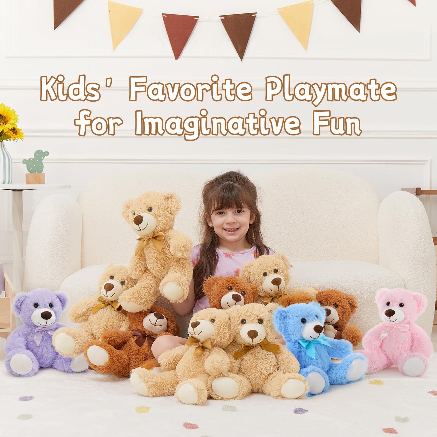 MorisMos 14Pcs Teddy Bears Bulk Baby Shower, 14inch Cute Teddy Bear Stuffed Animal Plush, Small Stuffed Bears on Centerpiece Baby Shower, Kids Party Favors, Brown