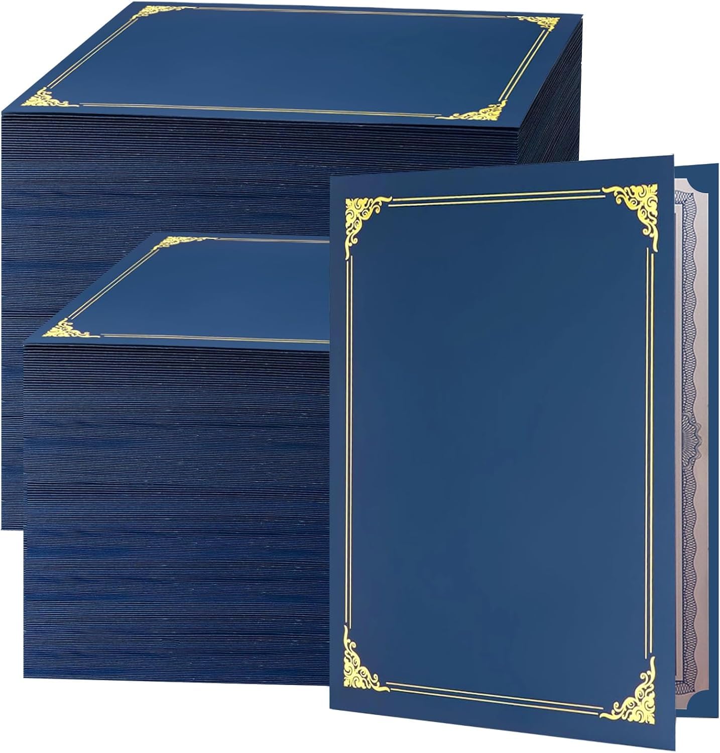 150 Pack Certificate Holders with Gold Foil Border Diploma Covers for Letter Size 8.5x11 Certificates, Awards, Graduation, and Document Papers,Cardstock (Navy Blue)