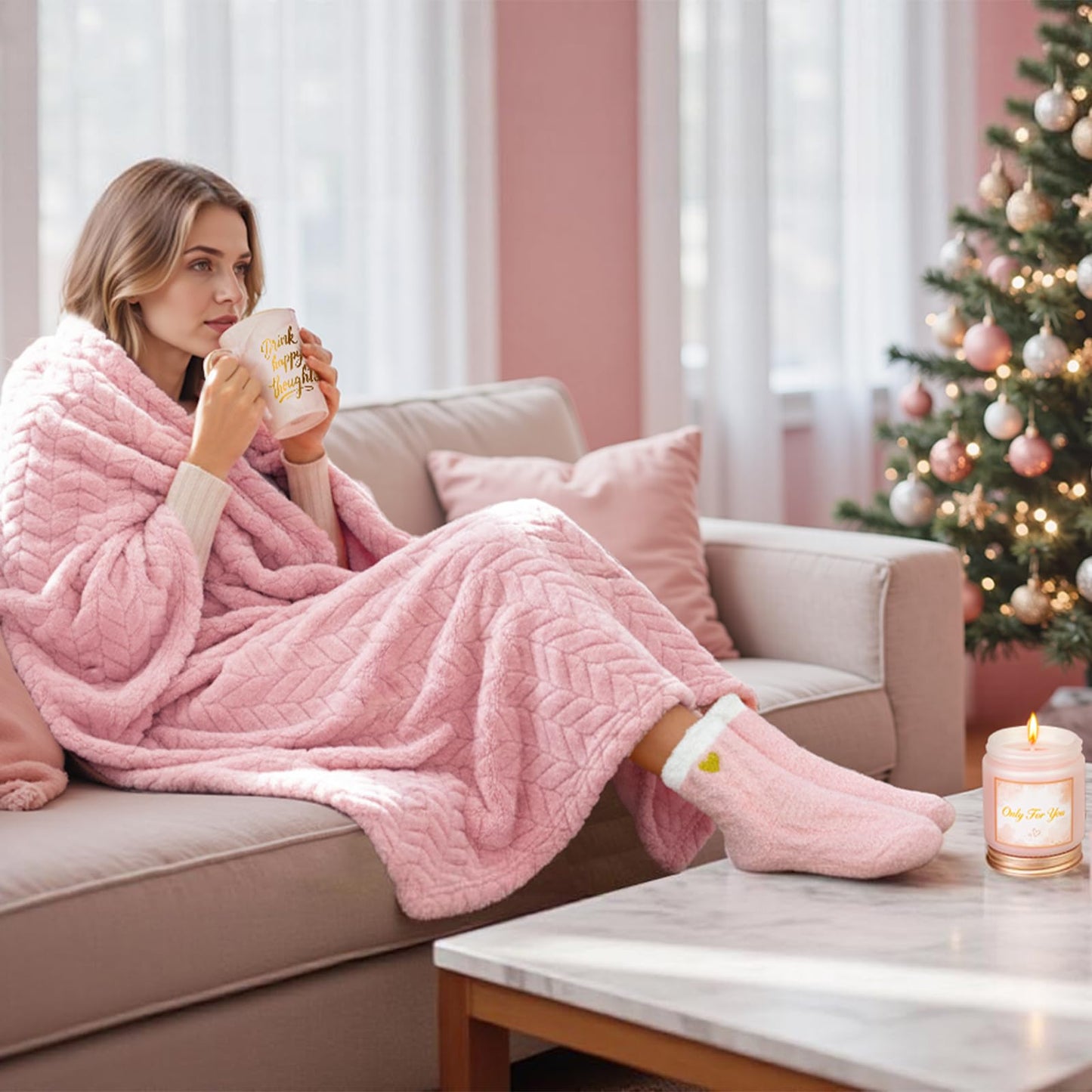 MIXVOVA Birthday and Get Well Gifts for Women - Self Care Relaxing Spa Package with Luxury Flannel Blanket, Unique Valentines Day Mother's Day Gifts for Mom Wife Friends
