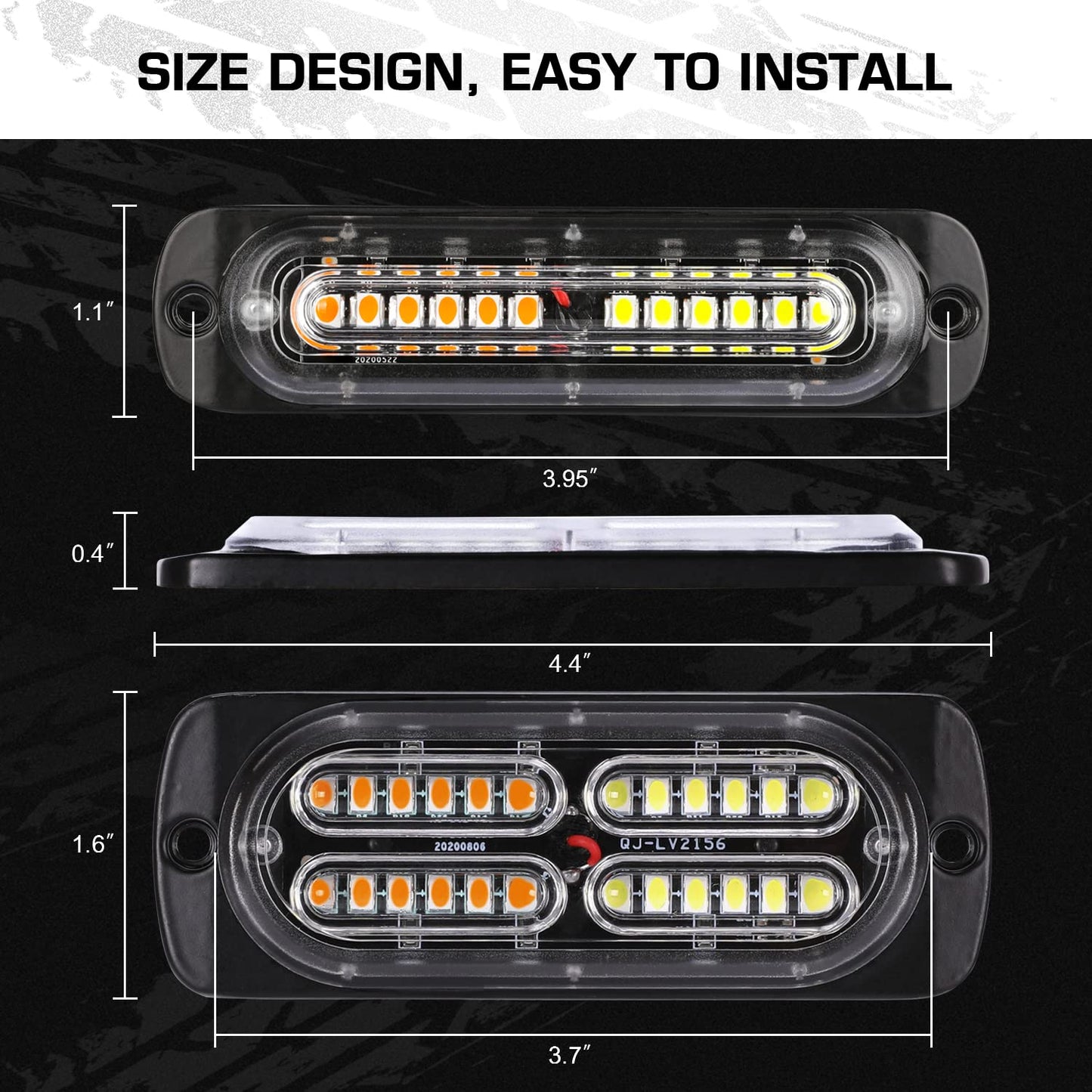 LINKITOM 12pcs Ultra Slim Sync Feature Surface Mount LED Emergency Beacon Hazard Warning Flashing Strobe Lights with Waterproof Controller and Long Heavy Cable for Car Truck Vehicle, Amber/White