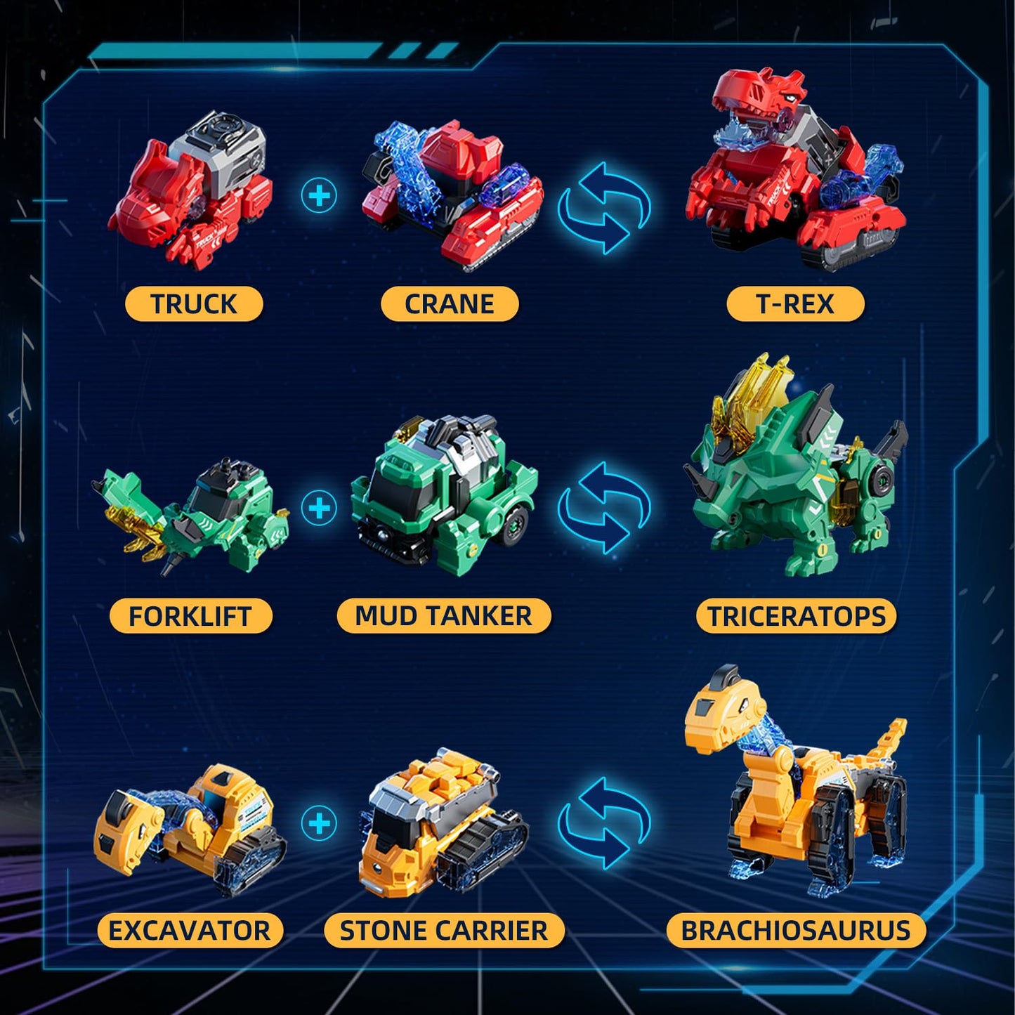 VEAIS - Magnetic Transformation Dinosaur Robot Toys, 6 in 1 Transformer Robot Toy for Kids, Easy Assembly Function, Robot Construction Vehicle Set for Kids